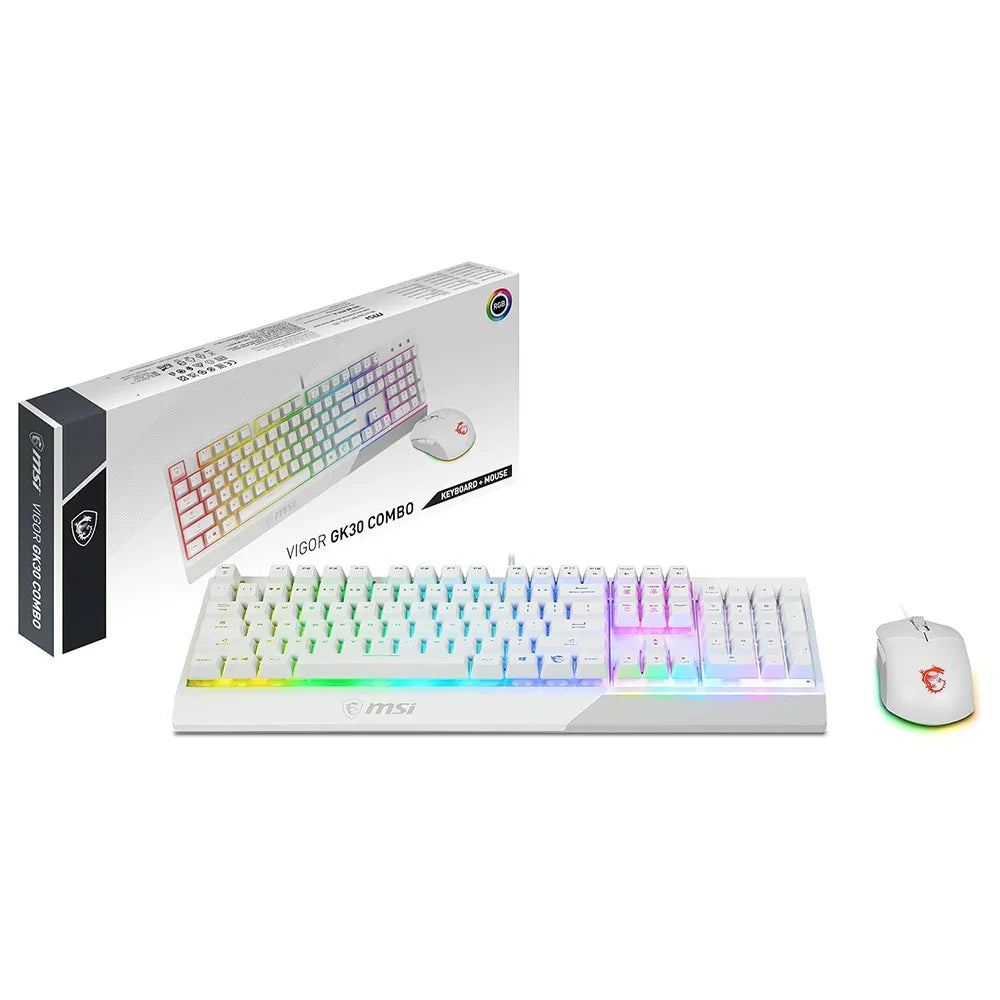 Tastiera Gaming Semi Meccanica + Mouse Con Filo Gaming Clutch GM11, RGB Mystic Light, MSI Vigor GK30 - Layout ITALIANO, Bianco - BREUNOR