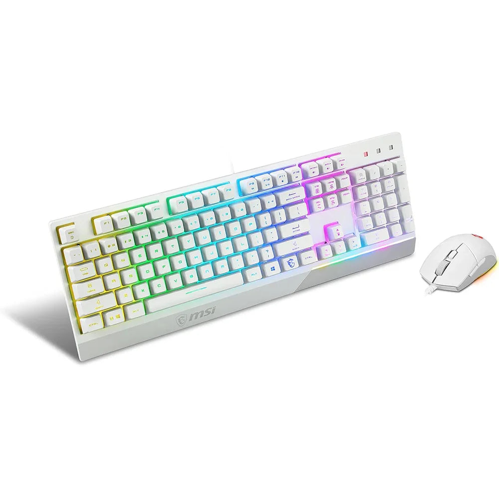 Tastiera Gaming Semi Meccanica + Mouse Con Filo Gaming Clutch GM11, RGB Mystic Light, MSI Vigor GK30 - Layout ITALIANO, Bianco - BREUNOR