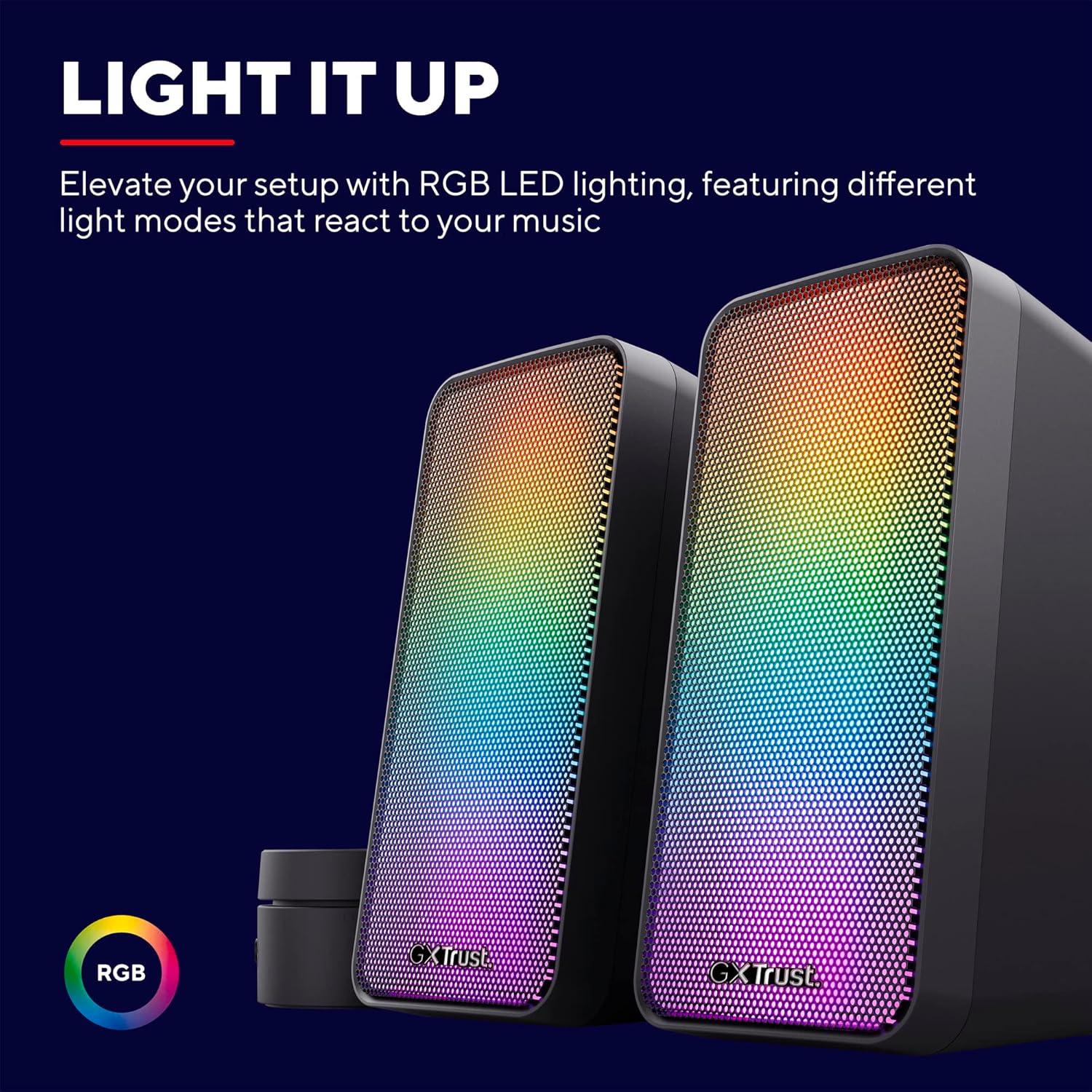 Speaker USB RGB Trust Gaming USB 2.0 Casse PC Gaming con Illuminazione LED RGB, 12 W (6 W RMS), Alimentazione USB, 3.5 mm, Altoparlanti PC Stereo per Computer - BREUNOR