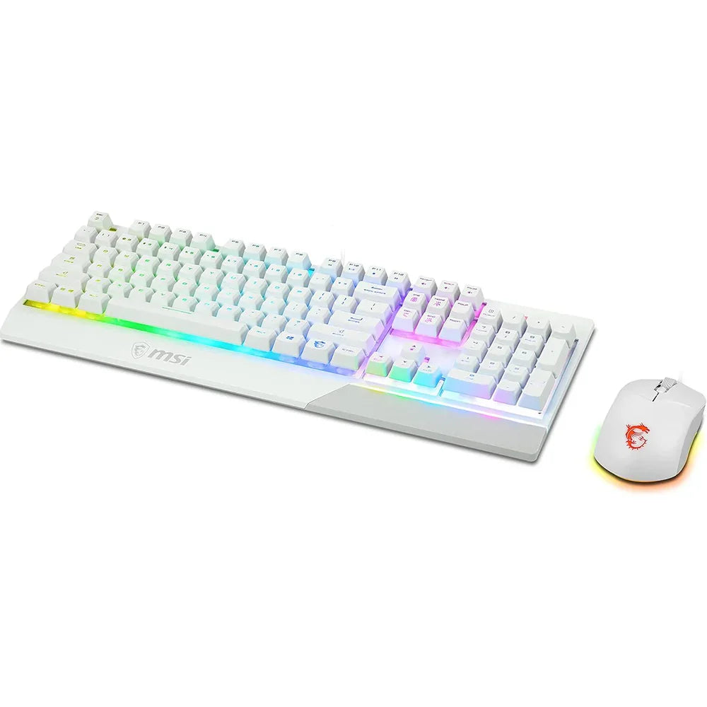 Tastiera Gaming Semi Meccanica + Mouse Con Filo Gaming Clutch GM11, RGB Mystic Light, MSI Vigor GK30 - Layout ITALIANO, Bianco - BREUNOR