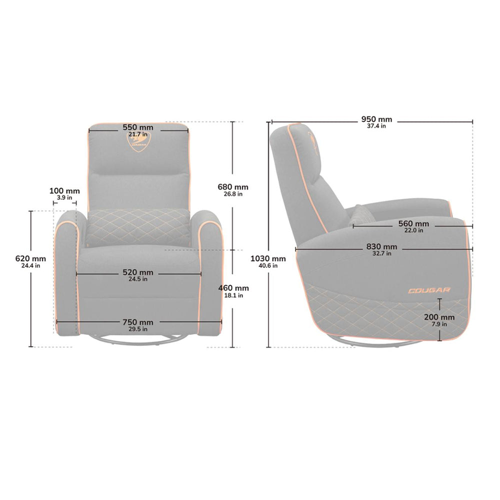 Poltrona Gaming COUGAR Ranger One In Tessuto in Lino Trasparente - Grigio e Arancione