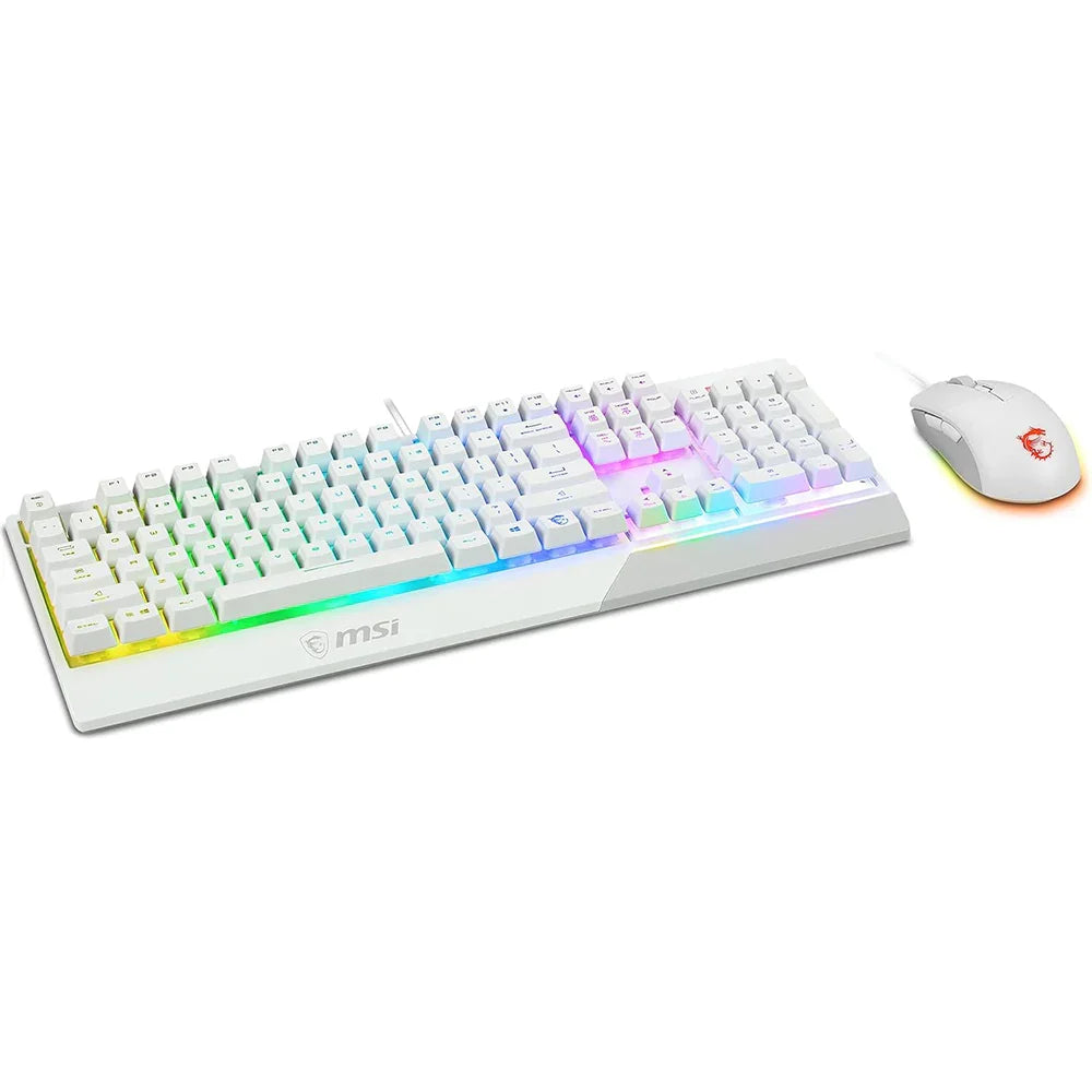 Tastiera Gaming Semi Meccanica + Mouse Con Filo Gaming Clutch GM11, RGB Mystic Light, MSI Vigor GK30 - Layout ITALIANO, Bianco - BREUNOR
