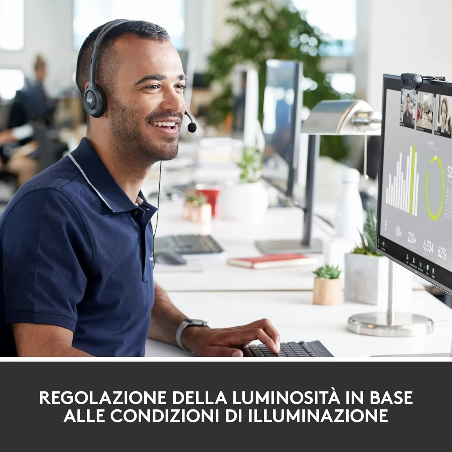 Webcam Logitech C270 HD USB 1MPX , 720p/30fps, Videochiamate HD Widescreen, Correzione Automatica Luminosità, Microfono Riduzione del Rumore - BREUNOR