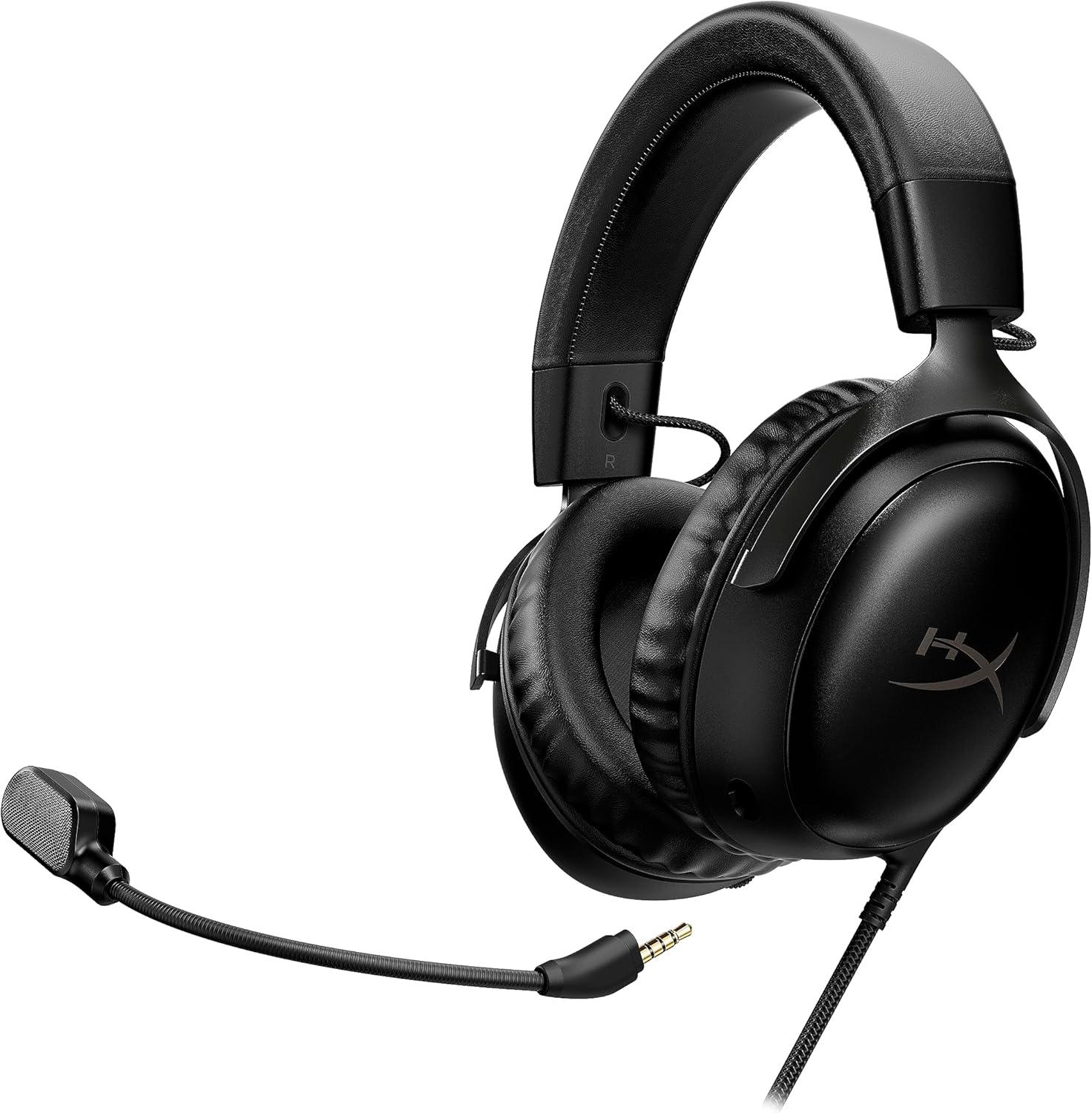 HyperX Cloud III, Cuffie da Gaming, Connessione Cablata a 3,5 mm, Controlli Audio Integrati, Telaio in Alluminio, Cuscinetti in Memory Foam Rivestiti in Similpelle - BREUNOR