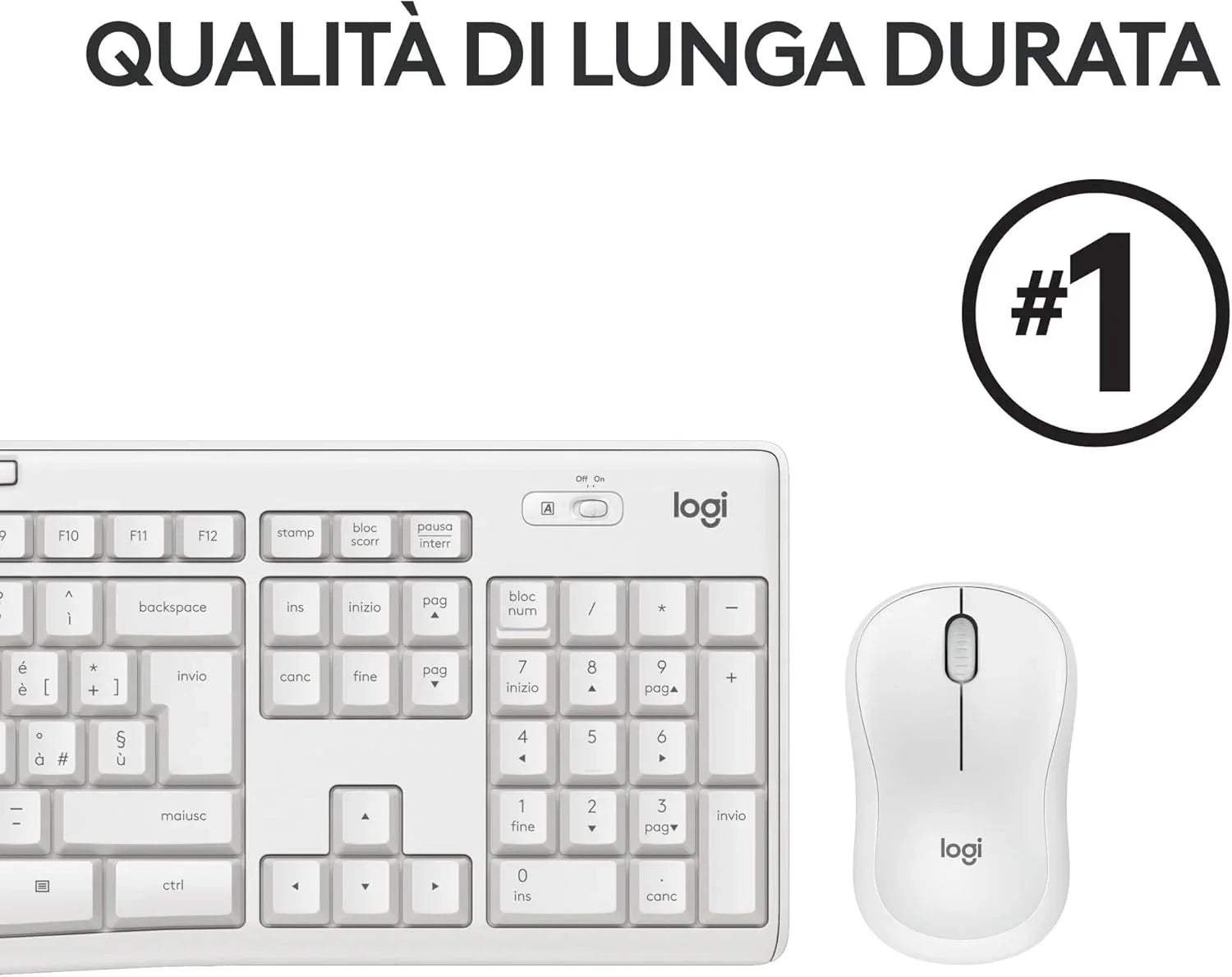 Kit Mouse e Tastiera Wireless Bianca Logitech MK295 Tecnologia Silenttouch, Tastierino Numerico - BREUNOR