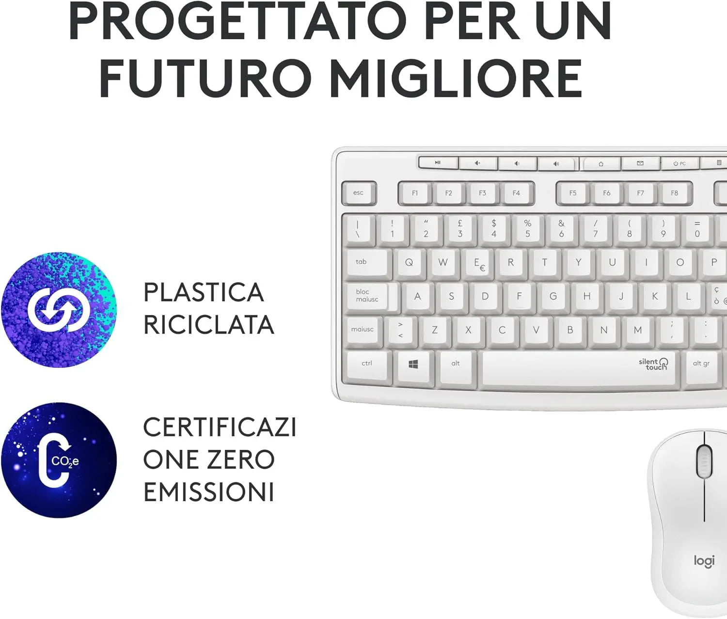 Kit Mouse e Tastiera Wireless Bianca Logitech MK295 Tecnologia Silenttouch, Tastierino Numerico - BREUNOR