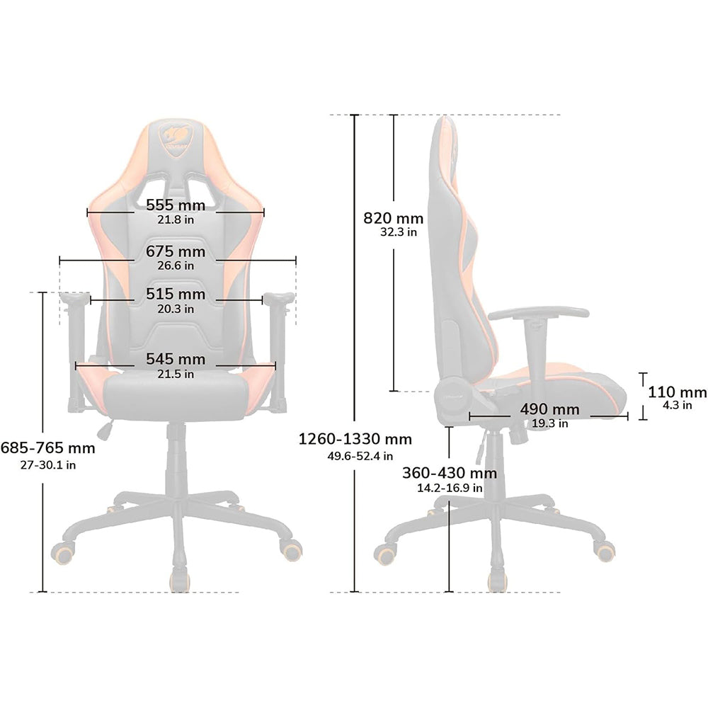 SEDIA GAMING PREMIUM COUGAR ARMOR ELITE CON RECLINAZIONE 160° E TELAIO IN ACCIAIO (NERO/ARANCIO)