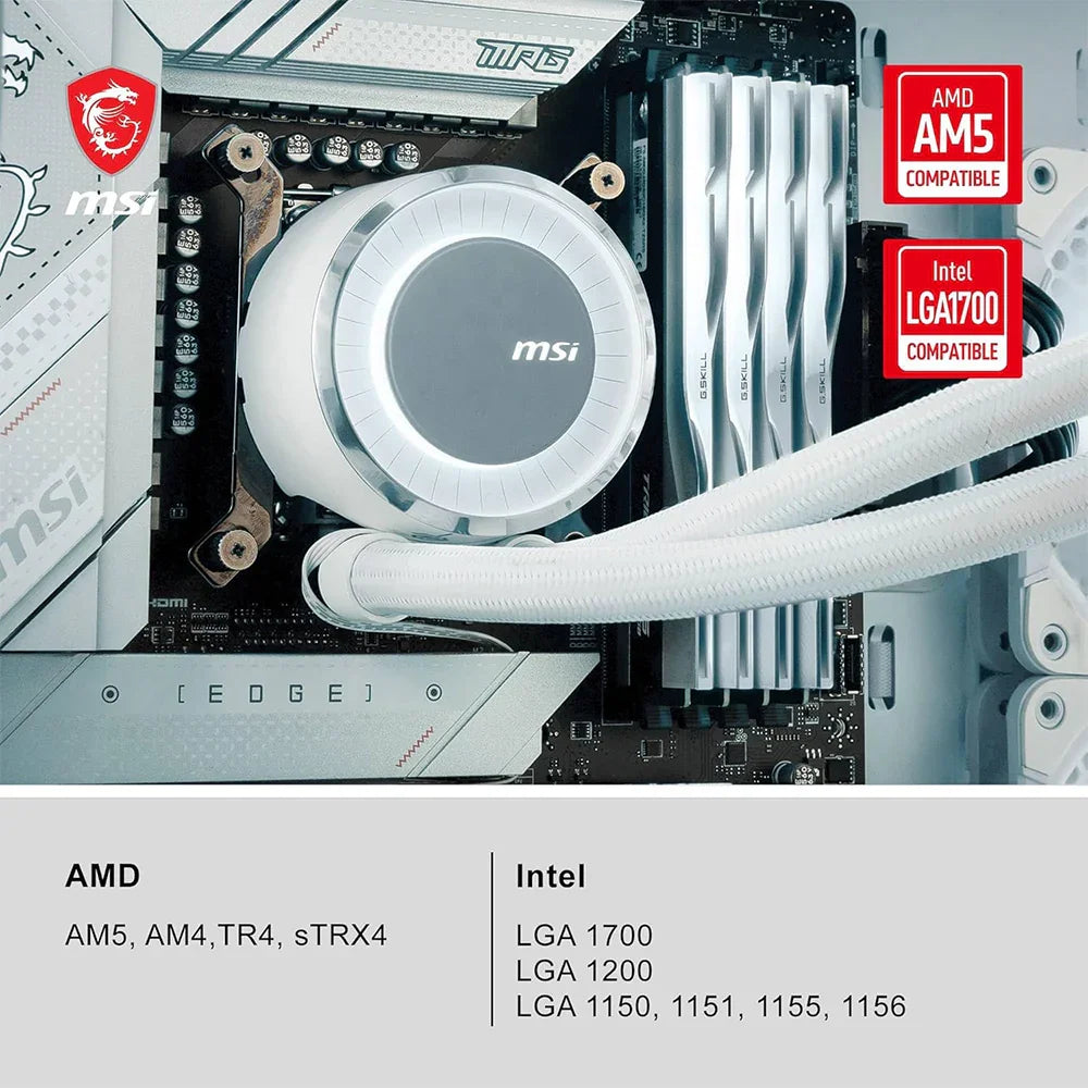 DISSIPATORE A LIQUIDO 360MM MSI MAG CORELIQUID E360 WHITE Socket AM5 e 1700 - BREUNOR