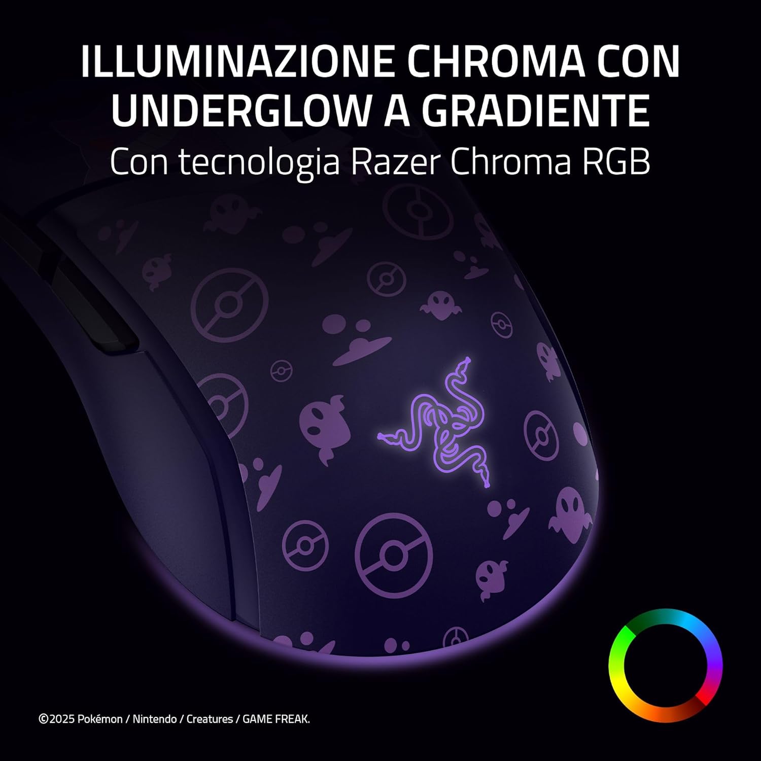 Razer Cobra Gengar Pokémon Edition - Mouse Gaming leggero e cablato - Sensore da 8500 DPI - 58g