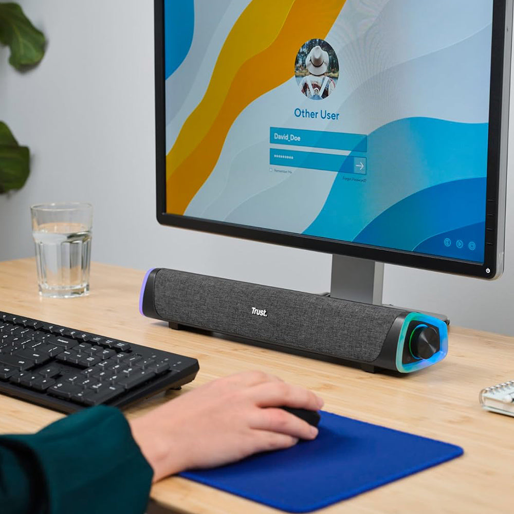 Speaker USB Trust Liro Soundbar PC 12W, Stereo Speaker con Illuminazione LED RGB, Sound Bar Jack AUX 3.5 mm, Casse PC