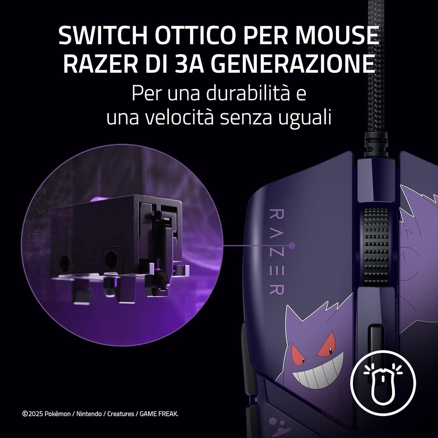 Razer Cobra Gengar Pokémon Edition - Mouse Gaming leggero e cablato - Sensore da 8500 DPI - 58g