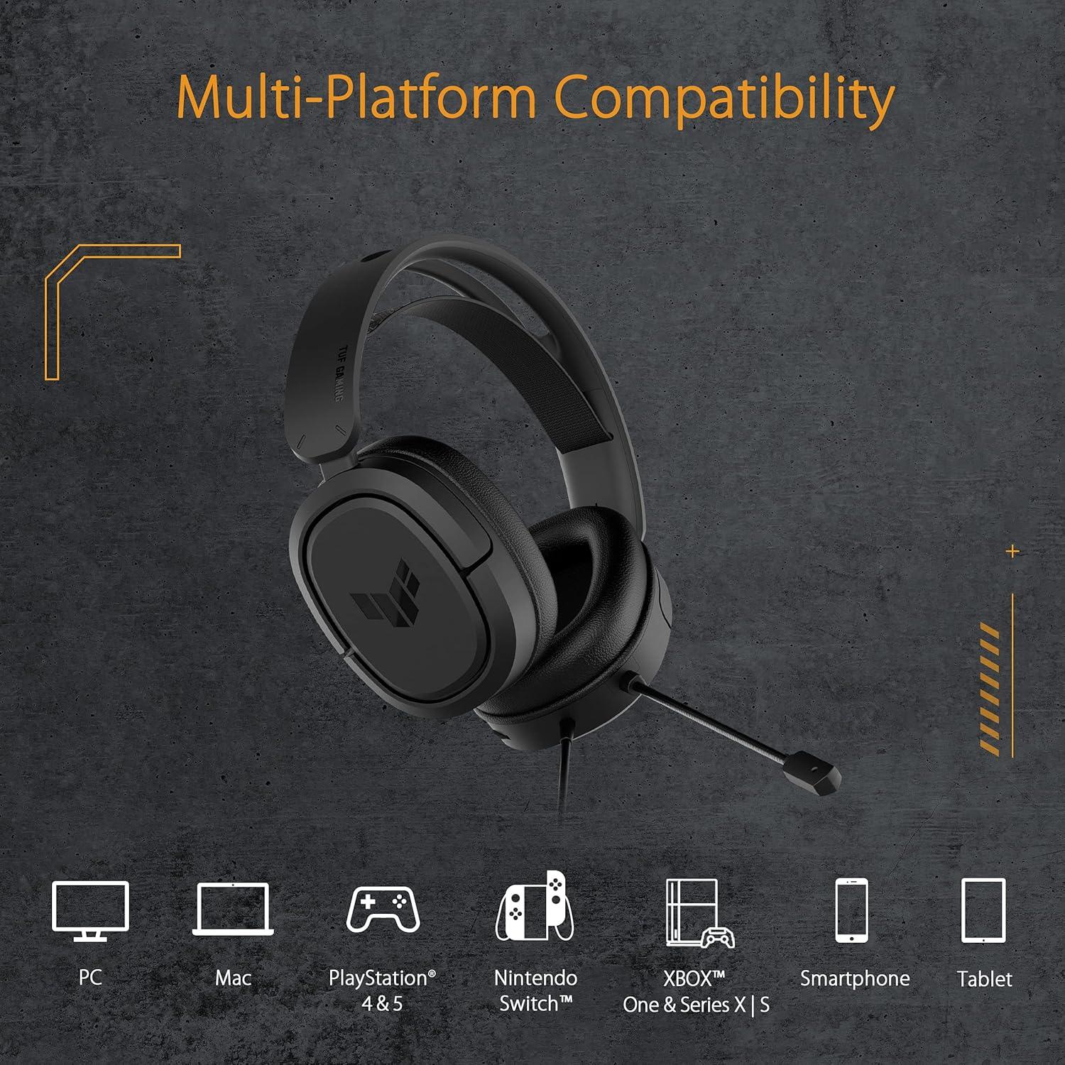 ASUS TUF Gaming H1, Cuffie Cablate con Driver da 40mm, Jack da 3,5mm, Suono Surround 7.1, - BREUNOR
