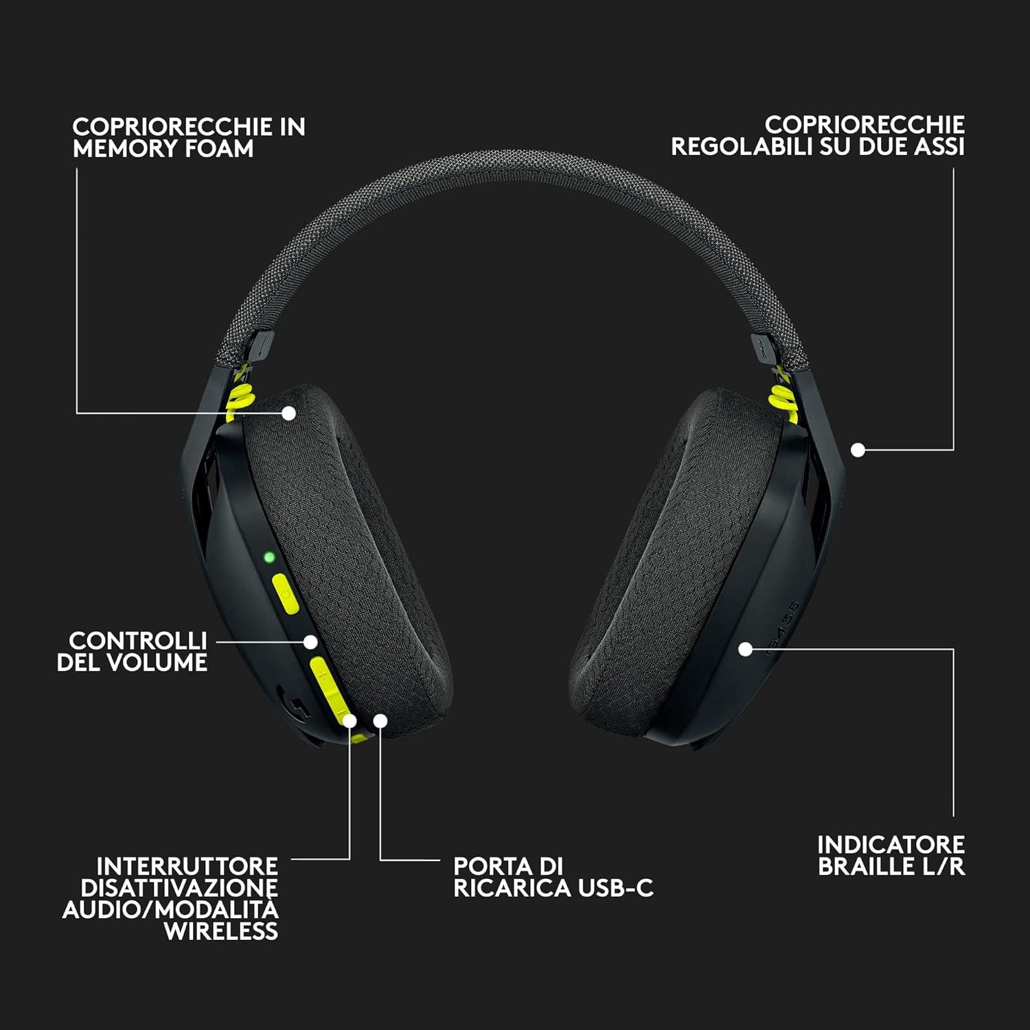 Logitech G G435 LIGHTSPEED Cuffie Gaming Wireless Bluetooth - Cuffie Over Ear Leggere, Microfoni Integrati - BREUNOR