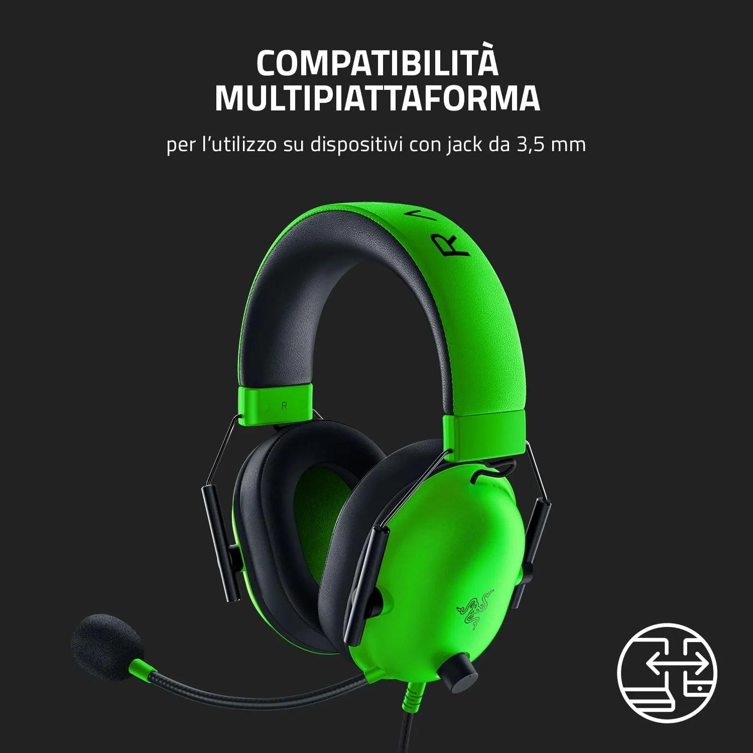 Razer BlackShark V2 X - Cuffie E-Sport cablate multipiattaforma (Cuffie cablate con driver da 50 mm, cancellazione del rumore per PC, Mac, PS4, Xbox One e Switch) Verde - BREUNOR