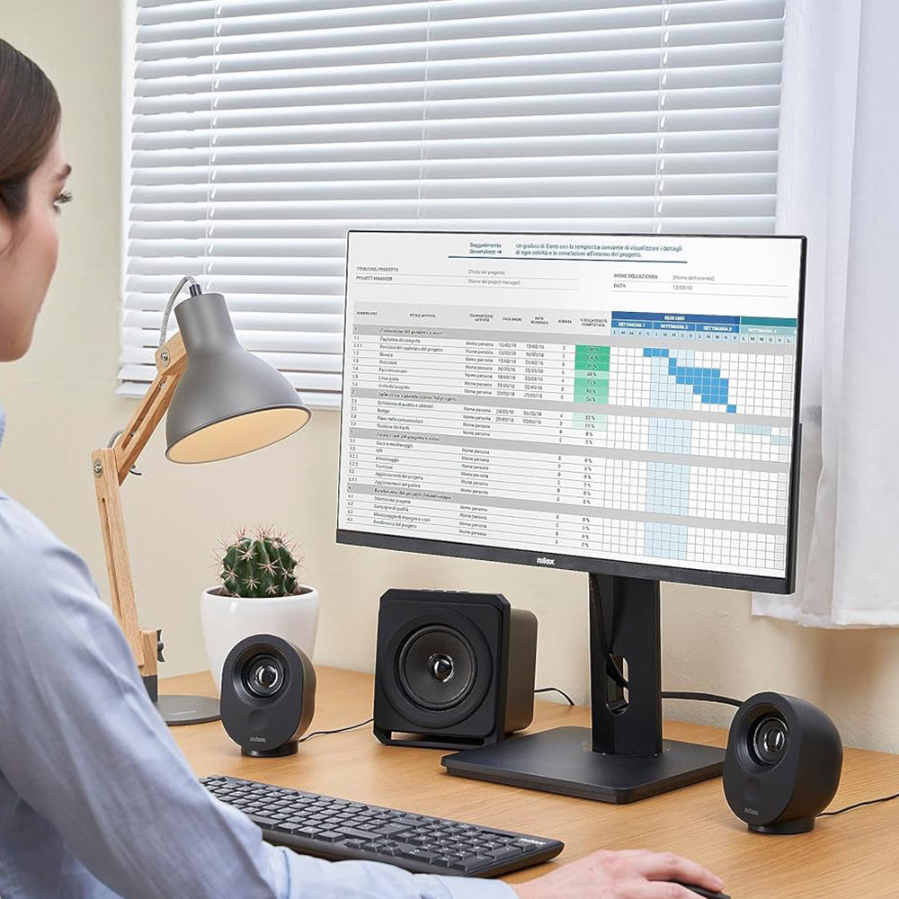 Speaker USB Nilox, Casse da 35 W con Subwoofer, Modalità USB e Micro SD, Radio FM, Modalità Ausilaria con Jack 3,5mm