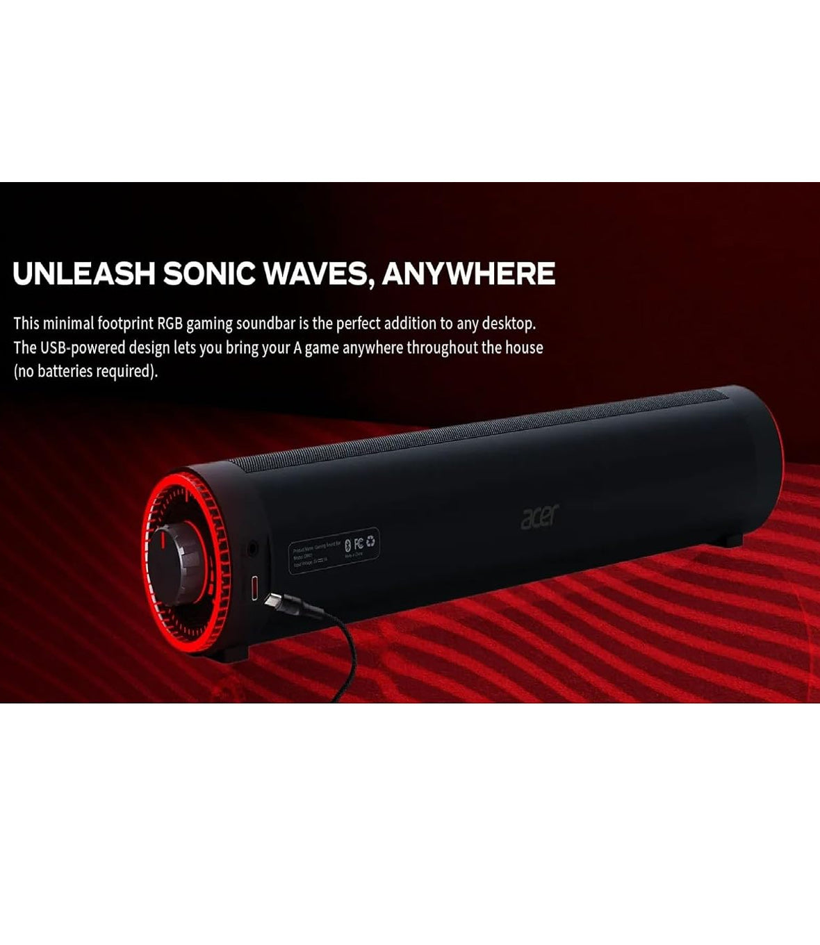 Speaker USB ACER NITRO GAMING SOUND BAR RGB LED SOUNDBAR 2.0 canali 10 W Stereo Speaker con Illuminazione LED RGB, Sound Bar , Casse PC