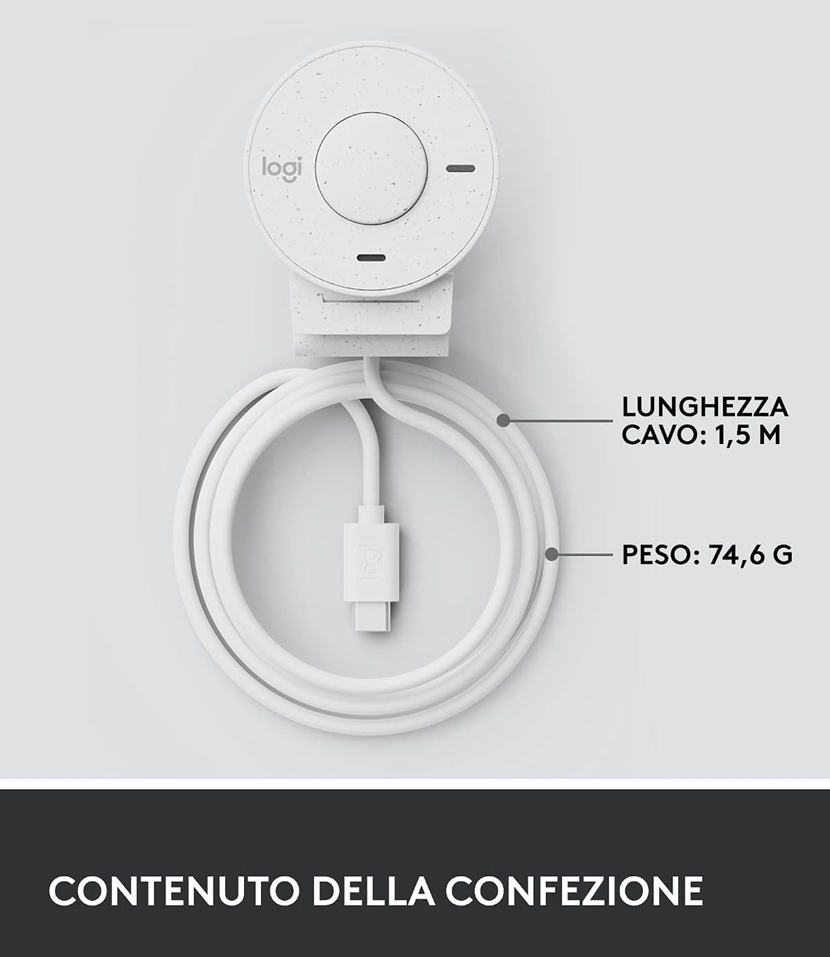 Webcam Logitech Brio 300 Full HD White per riunioni e streaming, Videochiamate HD Widescreen, Correzione Automatica Luminosità, Microfono Riduzione del Rumore