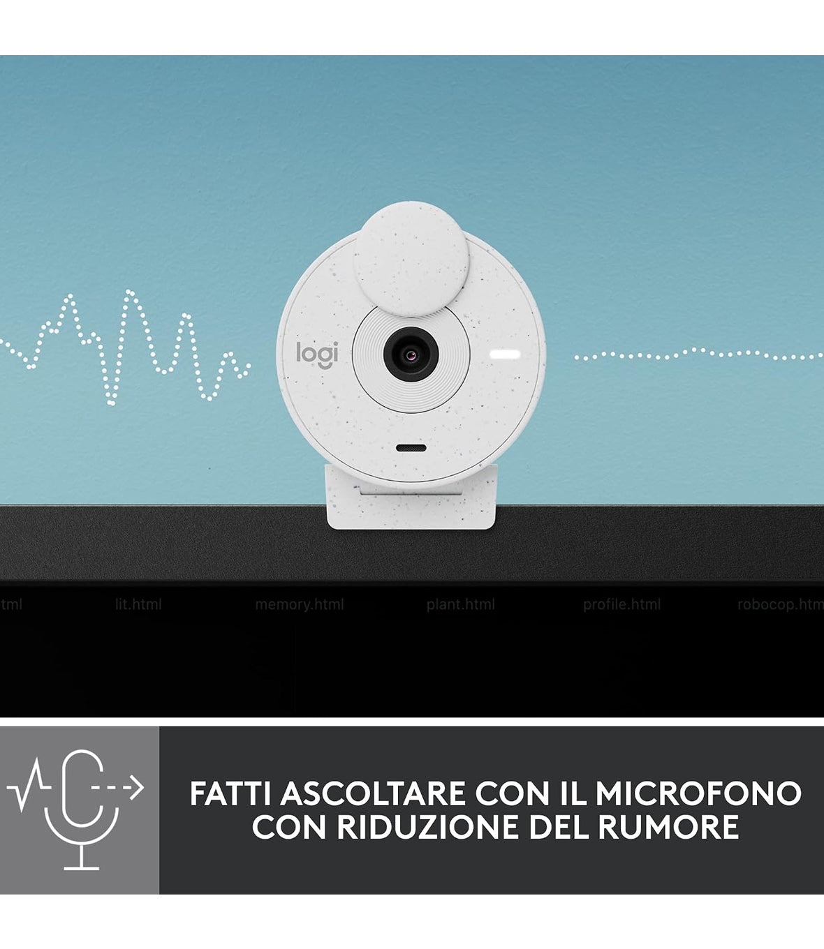 Webcam Logitech Brio 300 Full HD White per riunioni e streaming, Videochiamate HD Widescreen, Correzione Automatica Luminosità, Microfono Riduzione del Rumore