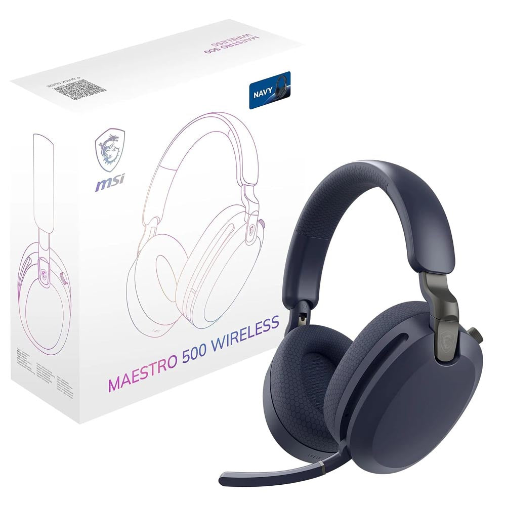 Cuffie Gaming msi MAESTRO 500 WIRELESS BLU Cancellazione Attiva del Rumore , Bluetooth 5.4, Cablato 3.5mm, Microfono Flip-to-Mute