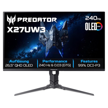 Monitor Gaming QHD OLED ACER Predator - 26,5", 240Hz, 2560x1440 , 0.03ms, QD-OLED Panel, 2x HDMI + 1x DP , Speaker Integrati