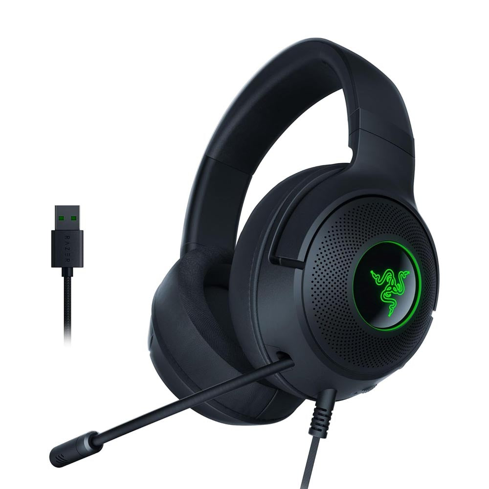 Cuffie Gaming Razer Kraken V3 x Ultralight RGB , Microfono cardioide piegabile Razer Chroma RGB 7.1 Surround Sound Per PC