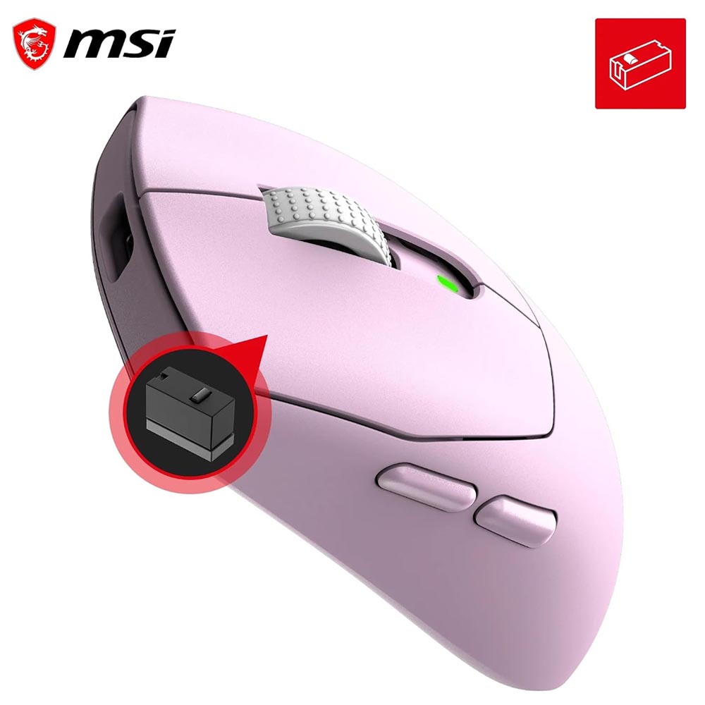 msi Forge GM340 Wireless Violet Mouse Gaming Wireless Wired 12000 DPI , autonomia 82 ore, latenza 1 ms, 57g