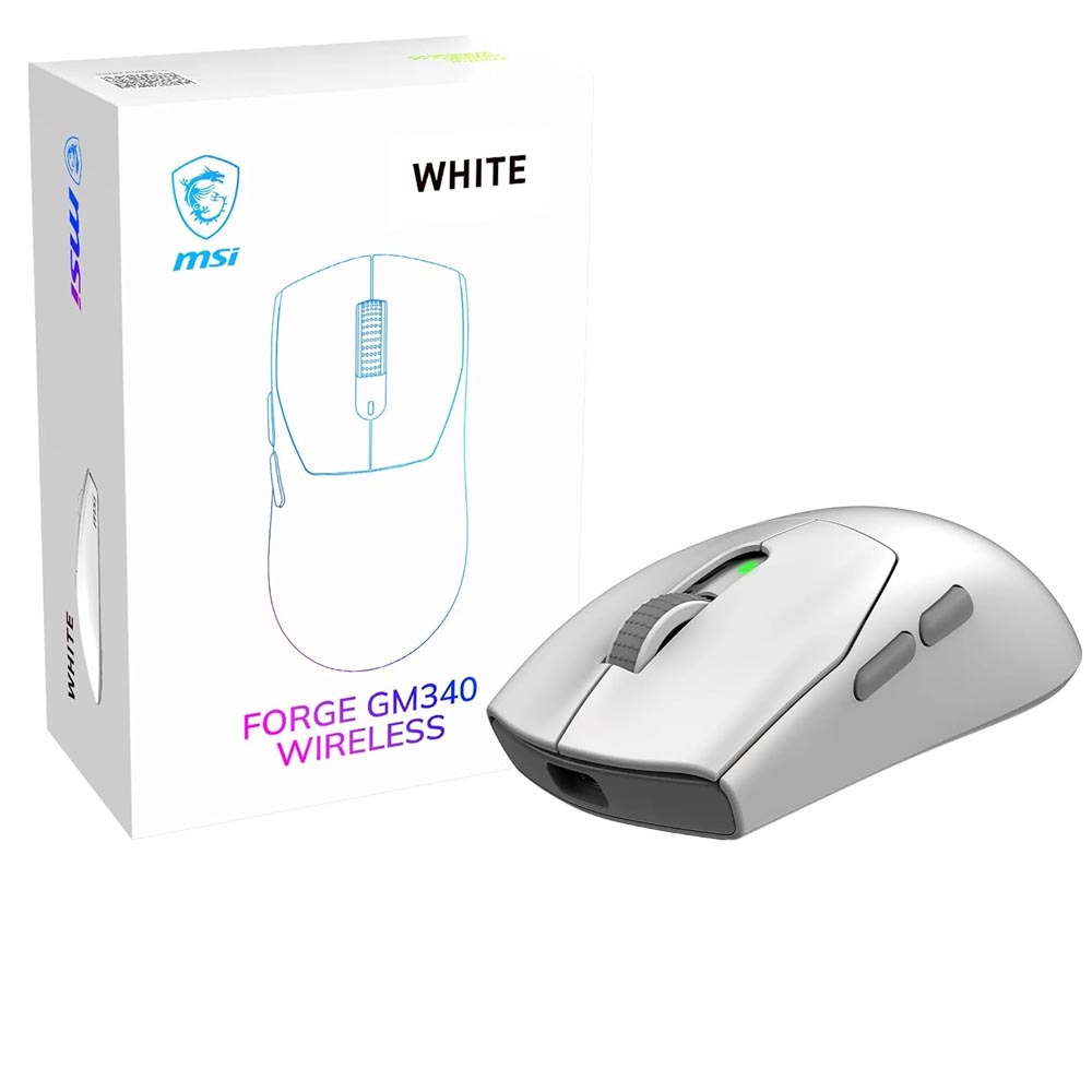 msi Forge GM340 Wireless White Mouse Gaming Wireless Wired 12000 DPI , autonomia 82 ore, latenza 1 ms, 57g