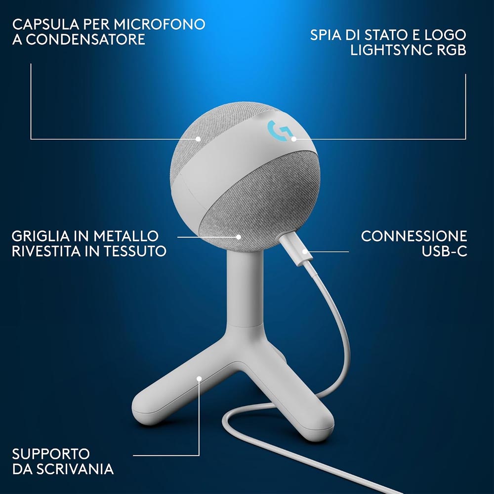 Logitech G Yeti Orb – Microfono da Gaming a Condensatore USB con Illuminazione RGB LIGHTSYNC e Tecnologia Blue VO!CE