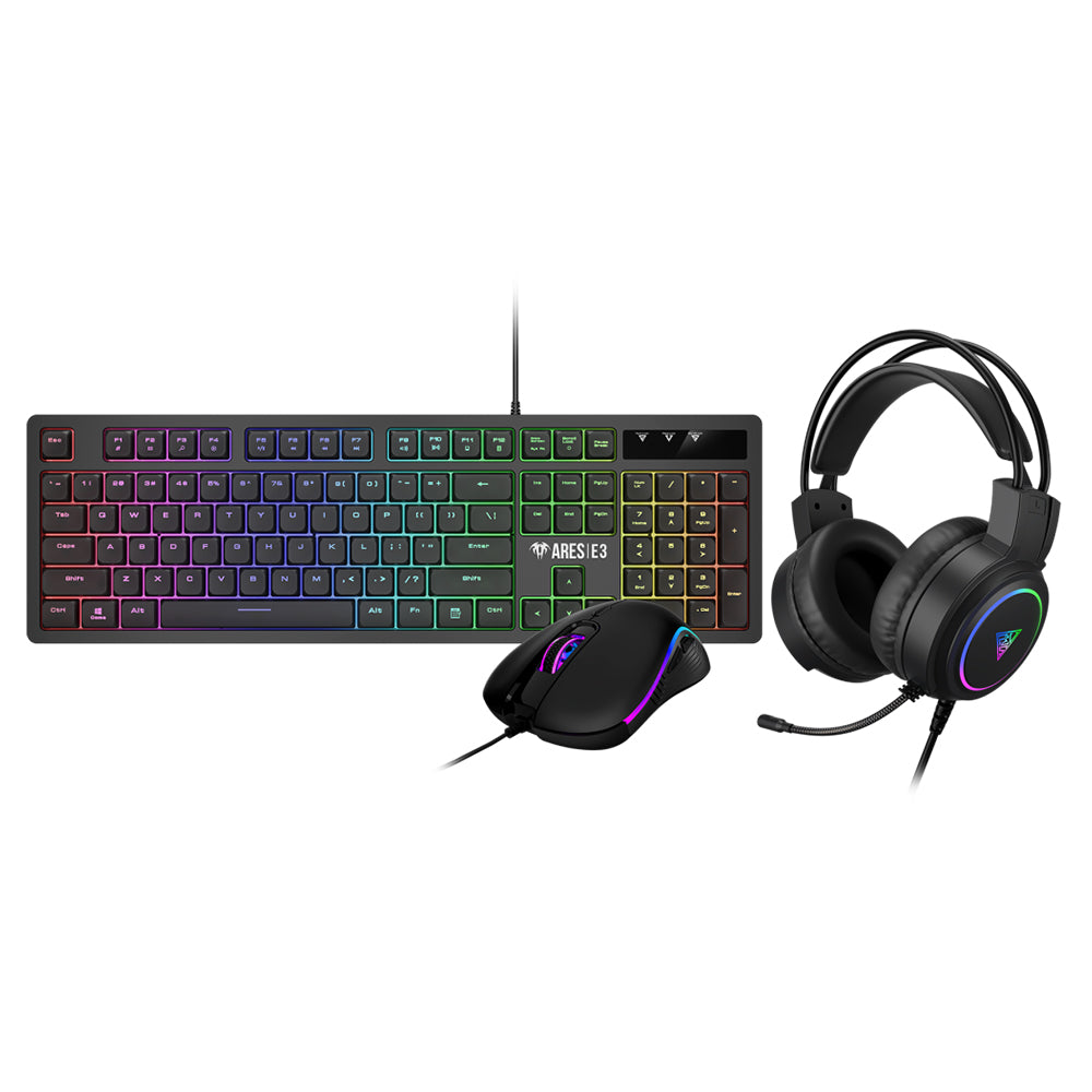 KIT TASTIERA + MOUSE + CUFFIE RGB CON MICROFONO , KIT 3 IN 1 , TASTIERA A MEMBRANA A 104 TASTI