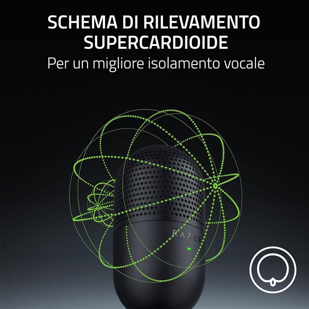 Razer Seiren V3 Mini – Microfono USB Ultracompatto a Condensatore da 14 mm con Sensore Tap-to-Mute, Supercardioide, Nero