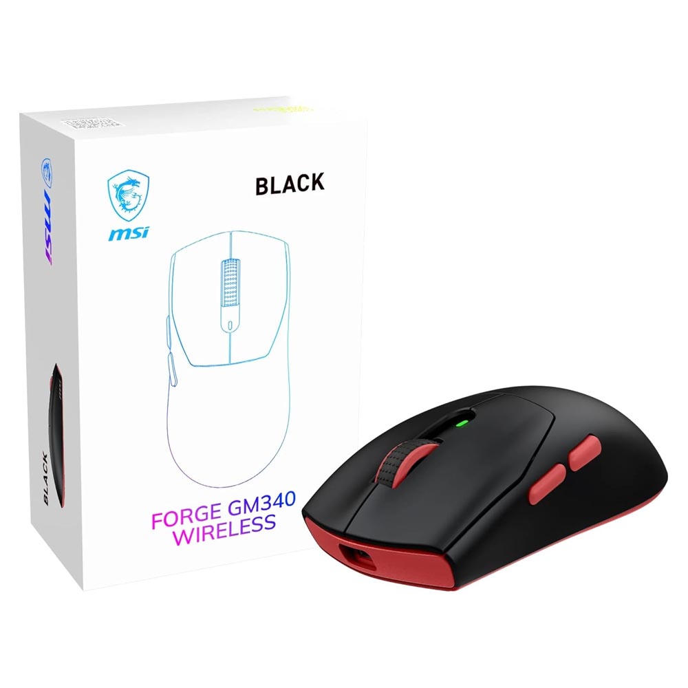 msi Forge GM340 Wireless Black Mouse Gaming Wireless Wired 12000 DPI , autonomia 82 ore, latenza 1 ms, 57g