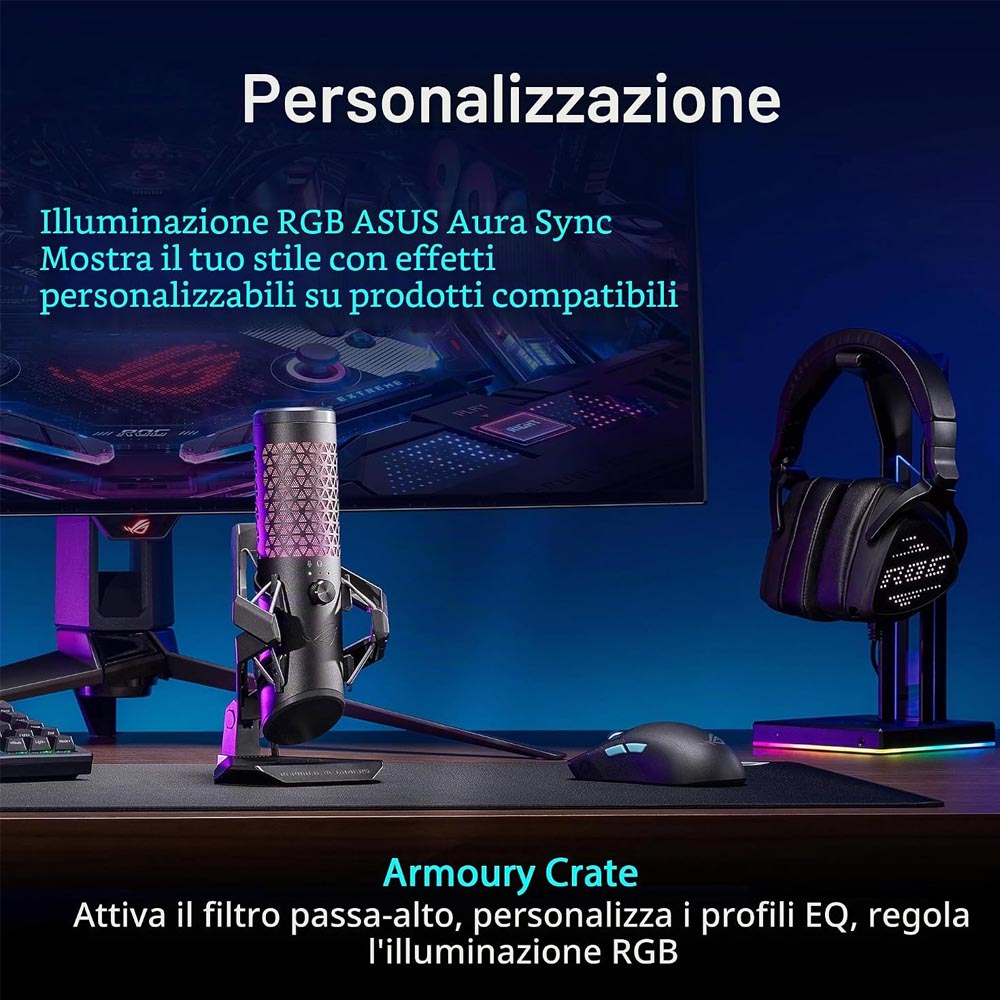 ASUS ROG Carnyx – Microfono da Gaming USB a Condensatore da 25 mm di Livello Studio, Filtro Passa-Alto, Shock Mount Integrato e Aura Sync, Nero