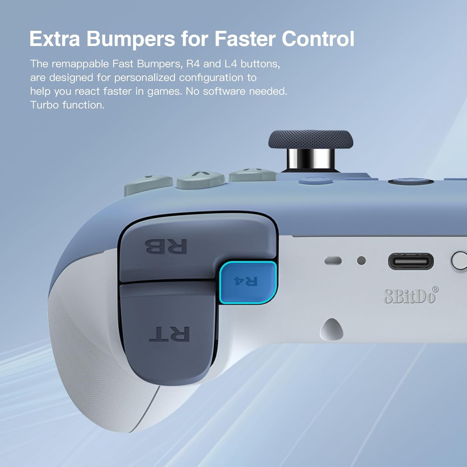Controller Wireless per PC Windows e Android, Frequenza di Polling 1000Hz, Joystick Hall Effect/Hall Trigger, Paraurti L4/R4 Rimappabili, Funzione Turbo (Blu )