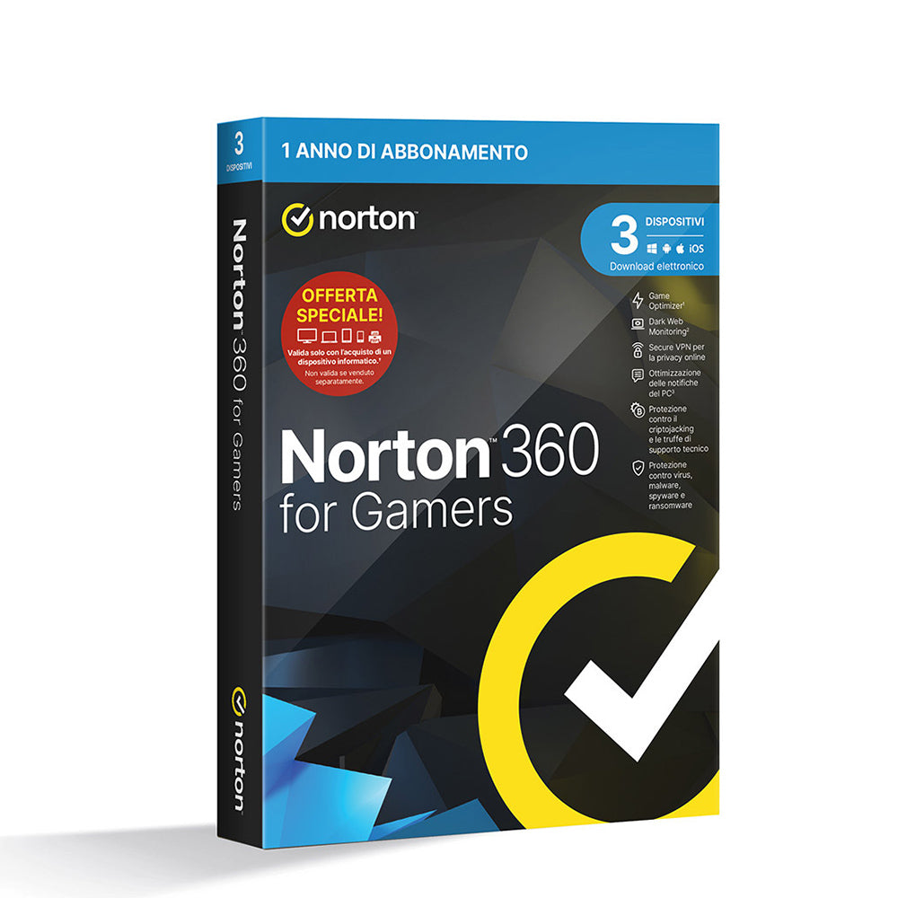 Norton 360 for Gamers | Antivirus per 3 Dispositivi | Licenza di 1 anno | PC, Mac, tablet e smartphone
