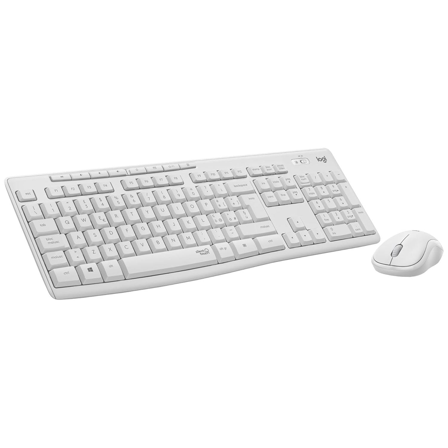 Kit Mouse e Tastiera Wireless Bianca Logitech MK295 Tecnologia Silenttouch, Tastierino Numerico
