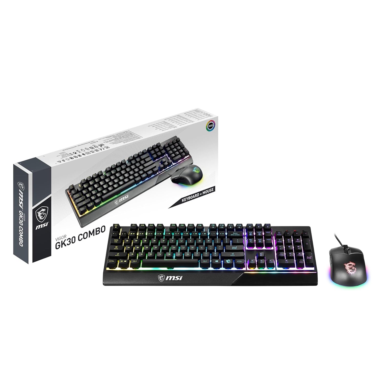 Tastiera Gaming Semi Meccanica + Mouse Con Filo Gaming Clutch GM11, RGB Mystic Light, MSI Vigor GK30 - Layout ITALIANO, Nero
