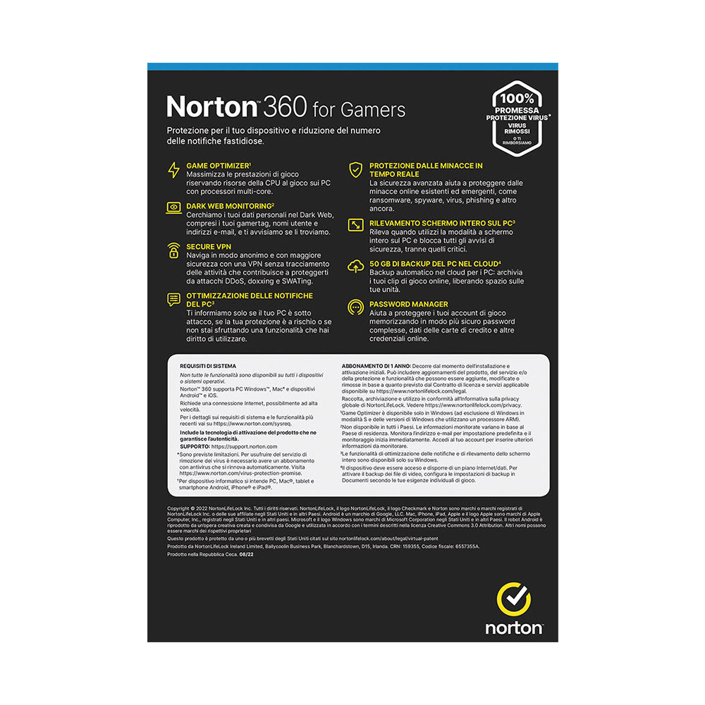 Norton 360 for Gamers | Antivirus per 3 Dispositivi | Licenza di 1 anno | PC, Mac, tablet e smartphone