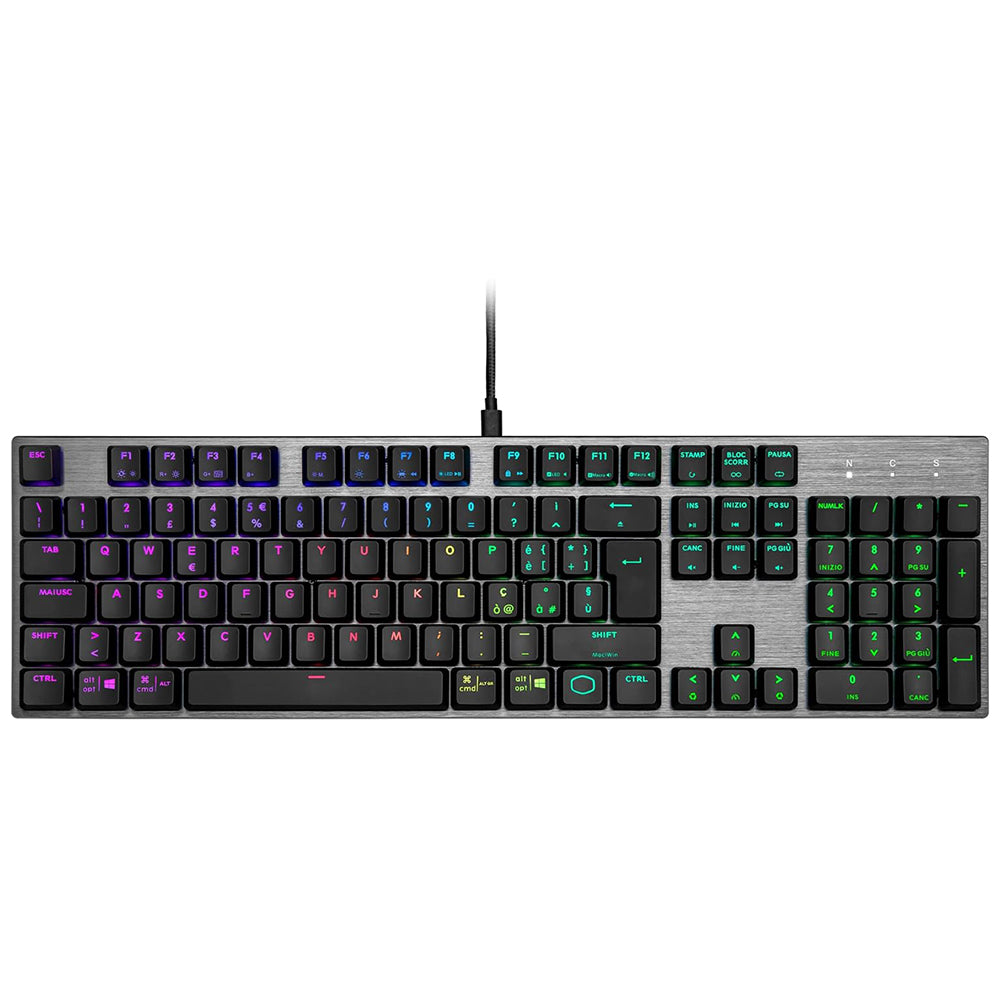 Red Cooler Master SK652 IT Layout RGB Switch Clavier mécanique – Touches flottantes à profil bas, connexion USB Type-A, compatible PC et MacOS