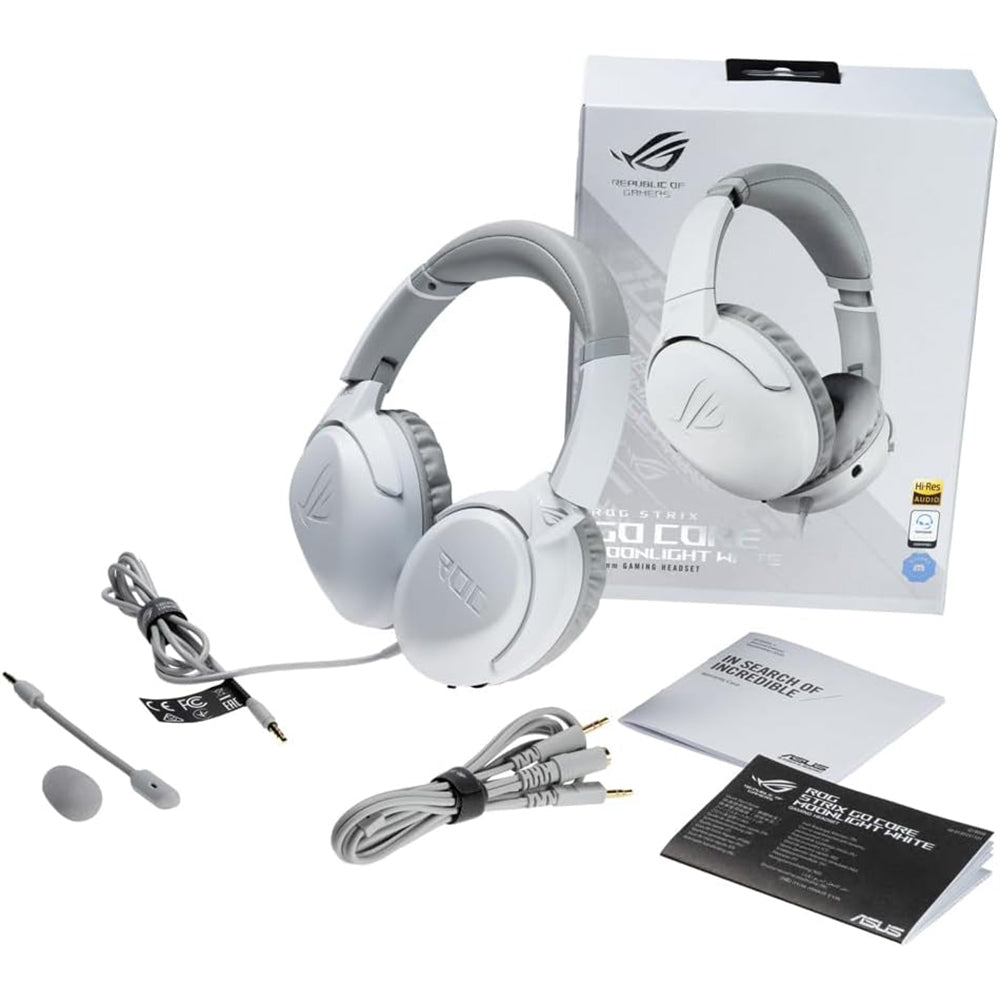 Cuffia Gaming ASUS ROG Strix Go Core Moonlight White | Audio Hi-Res e Jack 3.5mm , Microfono Cancellazione Rumore