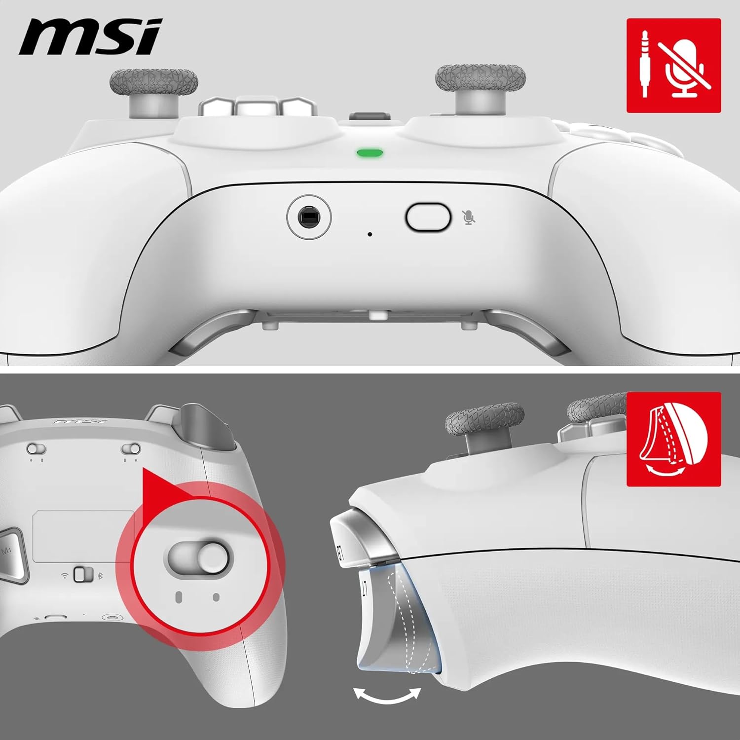 JOYPAD WIRELESS BIANCO MSI FORCE GC300 Bluetooth, USB Type-C a A - Cablato/Wireless , Gamepad Controller MSI