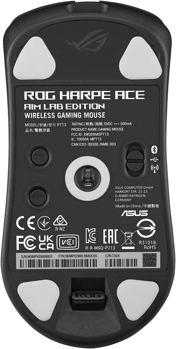 Mouse Gaming ASUS ROG Harpe Ace Aim Lab Edition , Super Leggero, 36000 dpi, Wireless 2.4 GHz, Bluetooth, Bassa Latenza, USB, Batteria a Lunga Durata, Illuminazione RGB Aura SYNC