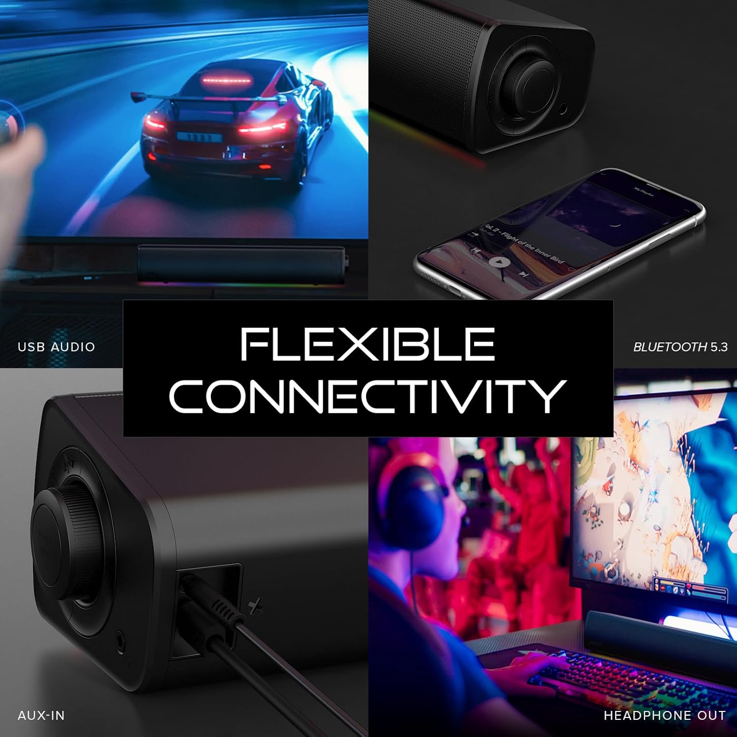 Speaker USB CREATIVE Soundbar compatta da gaming Sound Blaster GS3 (Bianca) con RGB e tecnologia SuperWide, Bluetooth 5.4