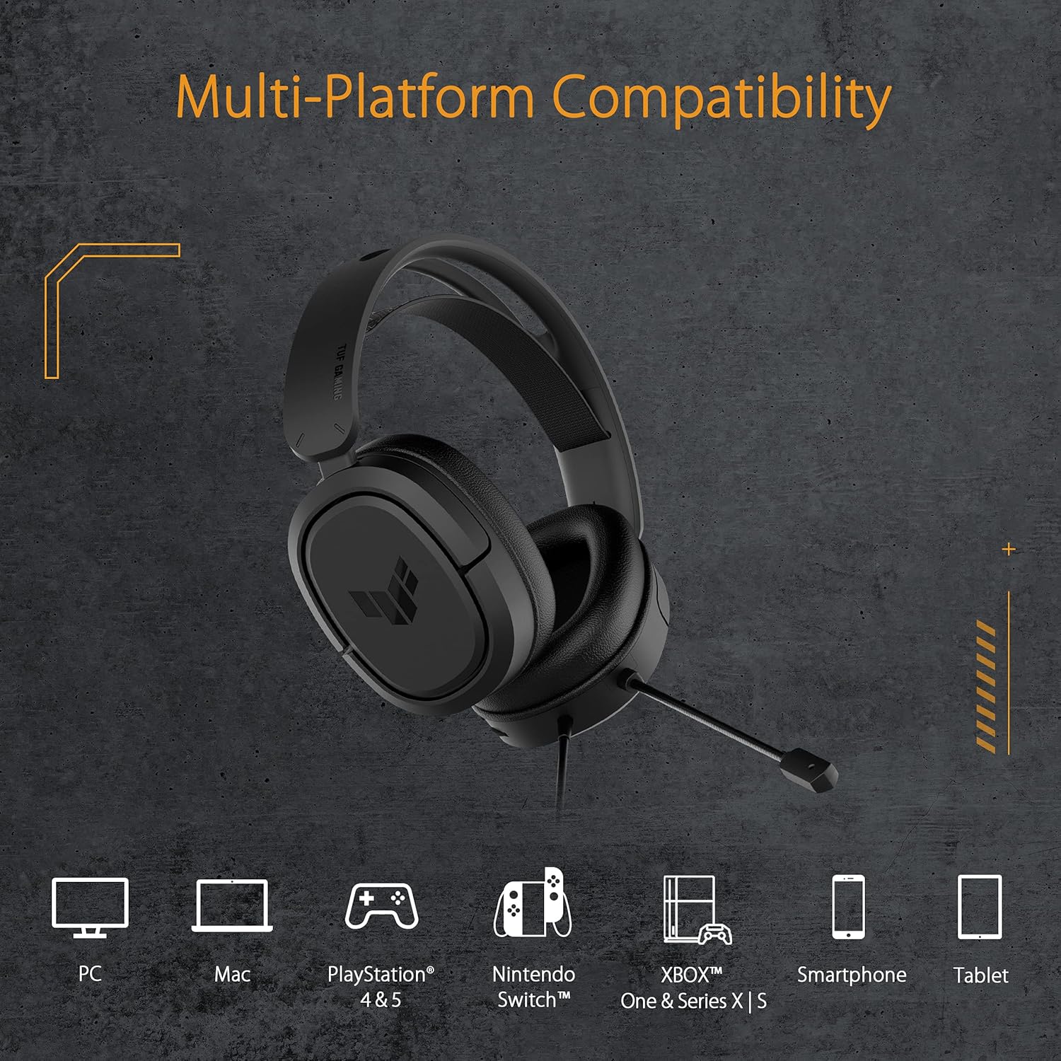 ASUS TUF Gaming H1, Cuffie Cablate con Driver da 40mm, Jack da 3,5mm, Suono Surround 7.1,