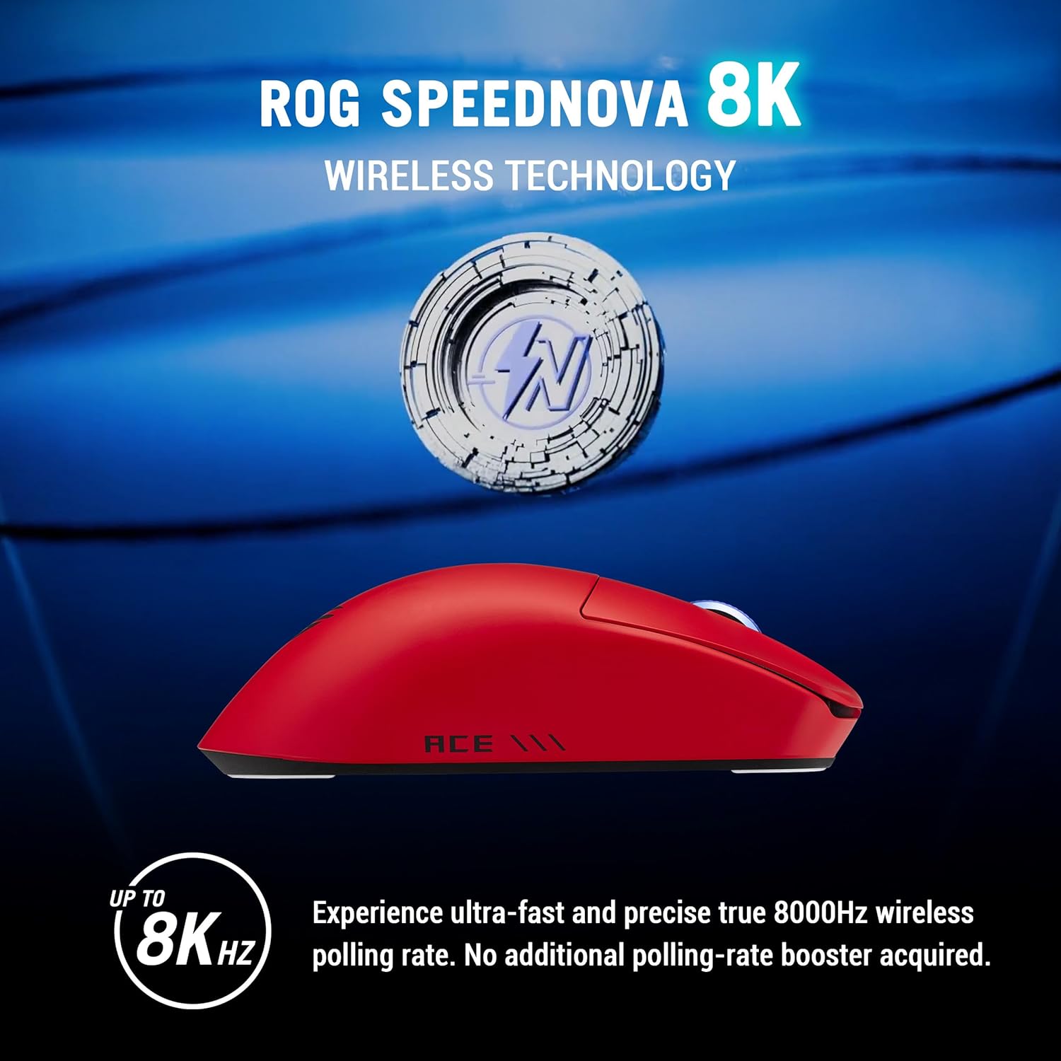 Mouse Gaming Wireless ASUS ROG Harpe II Ace, Red , 48g , Sensore Ottico AimPoint Pro 42K, Polling 8K
