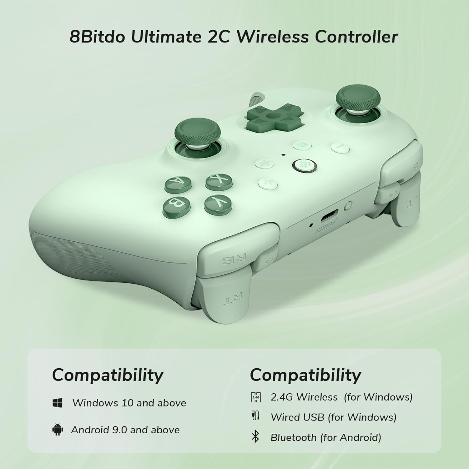 Controller Wireless per PC Windows e Android, Frequenza di Polling 1000Hz, Joystick Hall Effect/Hall Trigger, Paraurti L4/R4 Rimappabili, Funzione Turbo (Verde)