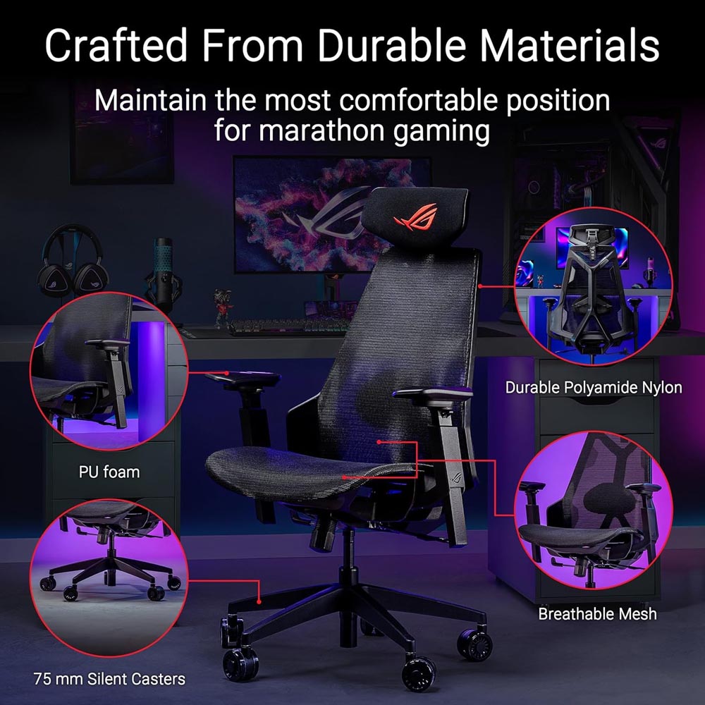 ASUS ROG DESTRIER CORE Sedia Gaming Ergonomica, Supporto Lombare Integrato, Braccioli Imbottiti