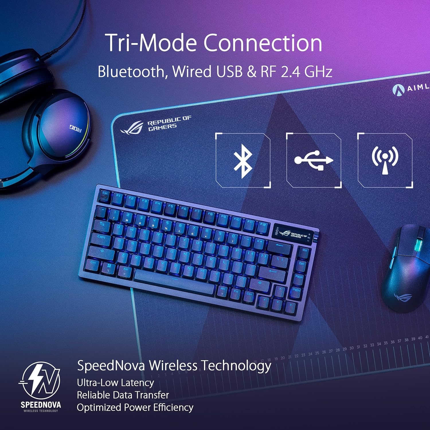 ASUS ROG Azoth Tastiera da Gaming Personalizzabile Wireless, 75 Tasti, Display OLED, Switch ROG NX Rossi Sostituibili