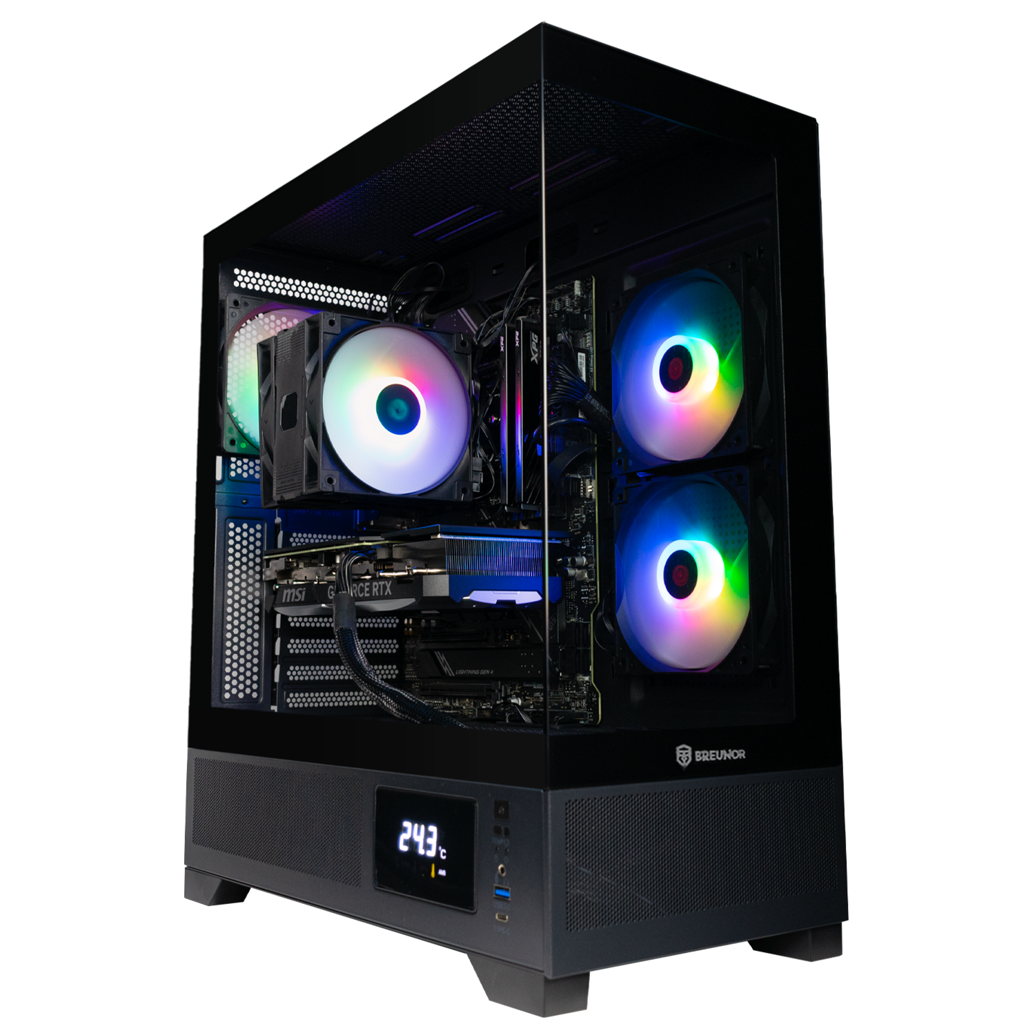 BREUNOR AMON - PC Gaming Ryzen 5 7600 6 Core jusqu'à 5,10 GHz, RX 7700XT 12 Go, Ram 32 Go DDR5 6000 MHz, SSD NVMe 1000 Go, dissipateur thermique tour, Windows 11 pro