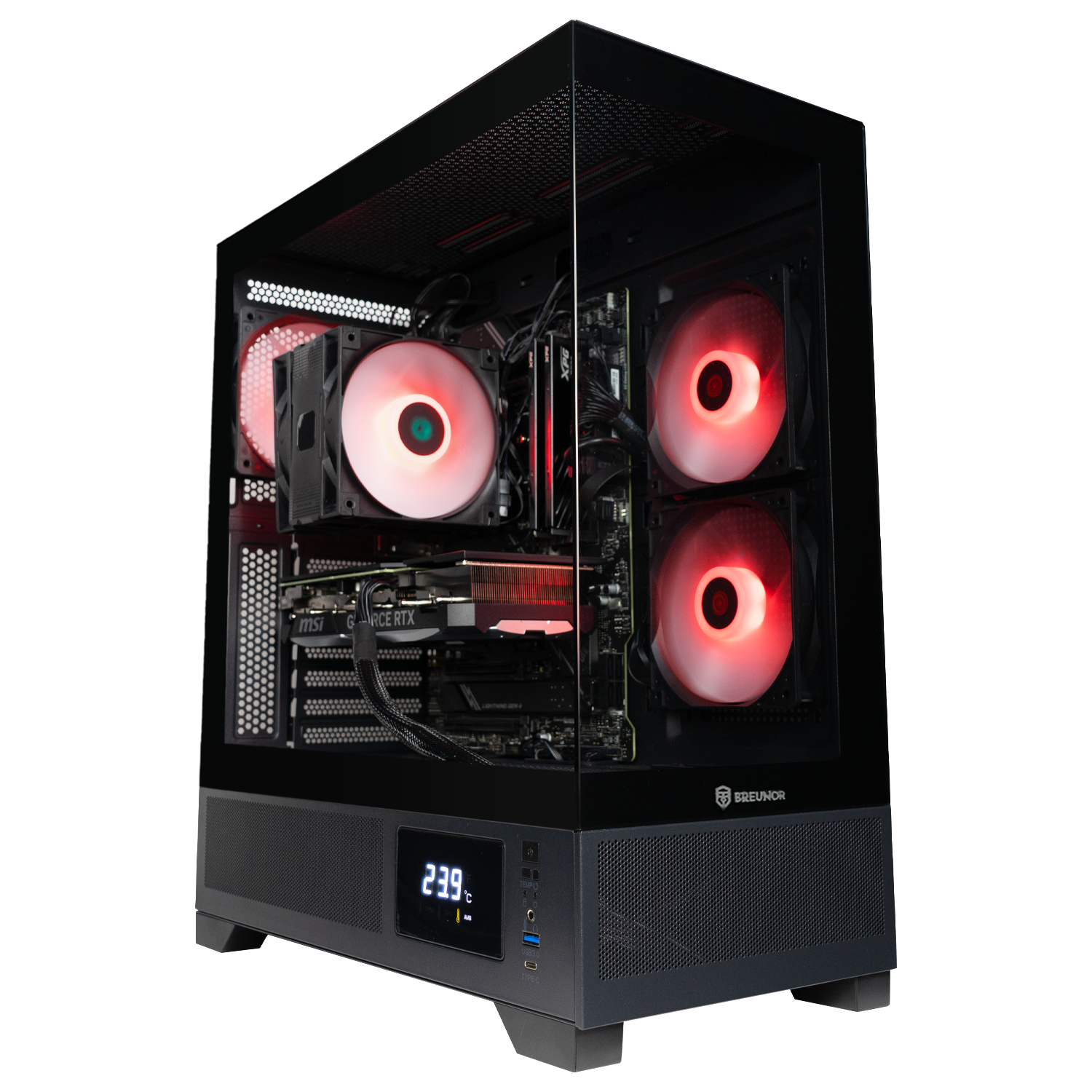 BREUNOR AMON - PC Gaming Ryzen 5 7600 6 Core jusqu'à 5,10 GHz, RX 7700XT 12 Go, Ram 32 Go DDR5 6000 MHz, SSD NVMe 1000 Go, dissipateur thermique tour, Windows 11 pro