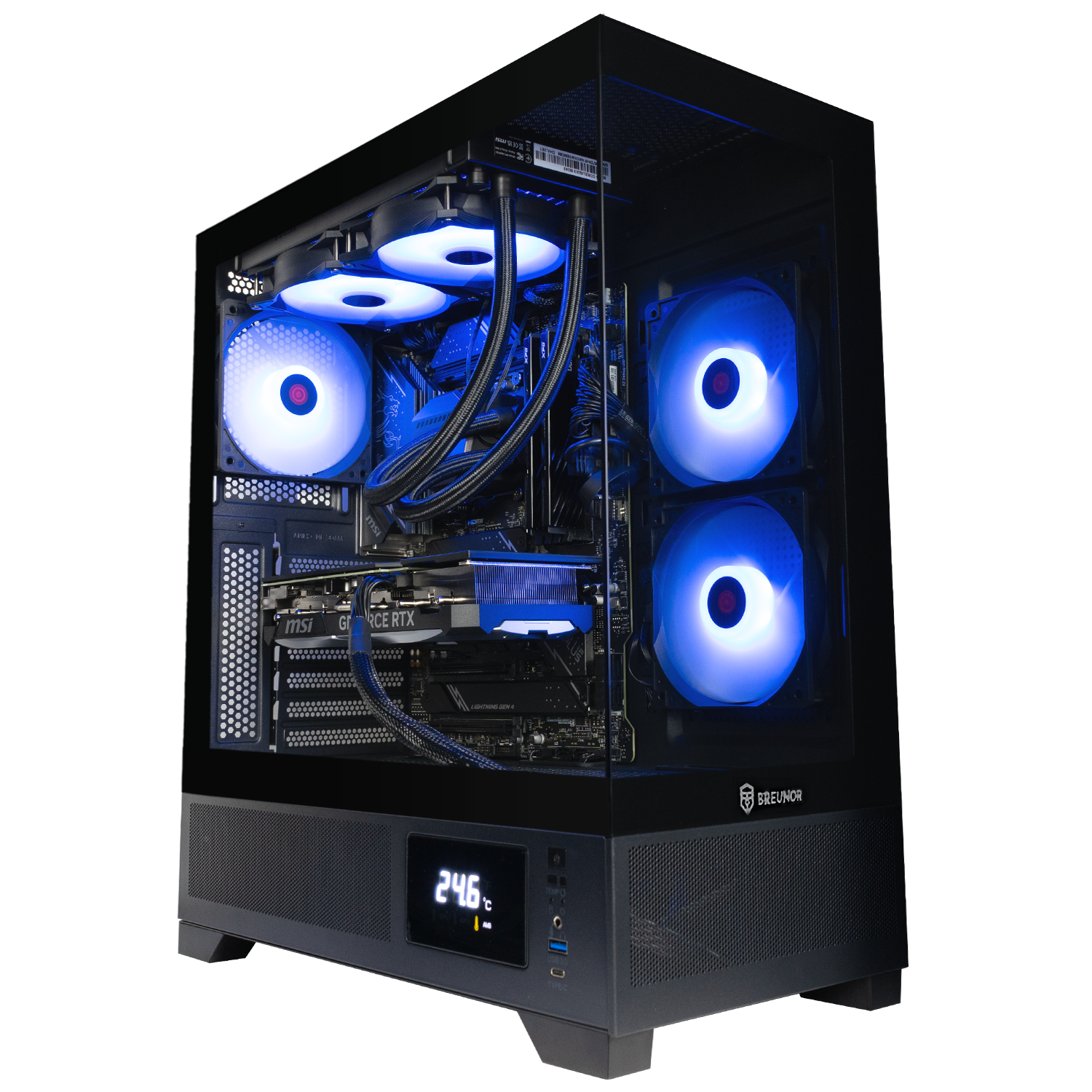 BREUNOR RAIJIN - PC Gaming Intel i7 14700K 20 Core jusqu'à 4,40 GHz, RX 7800XT 16 Go, RAM 32 Go DDR5 6000 MHz, SSD Nvme 2000 Go, dissipateur liquide 240 mm, Windows 11 pro, PC de bureau Gaming